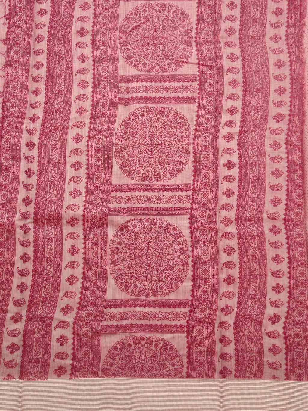 Kalamkari saree in pink with designer printed pallu and plain blouse