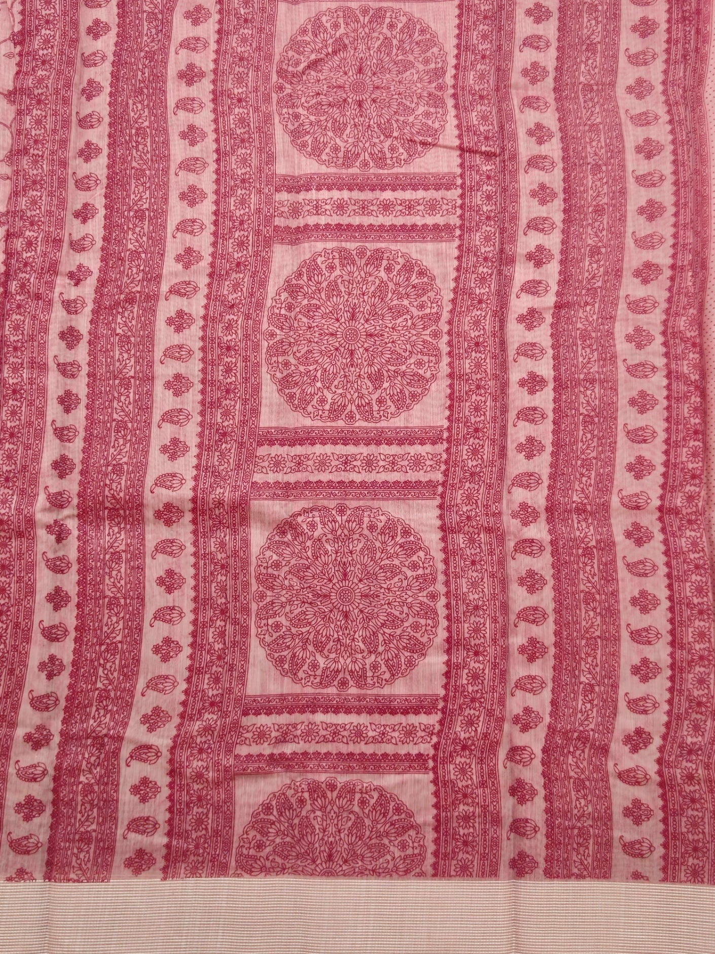 Kalamkari saree in pink with designer printed pallu and plain blouse