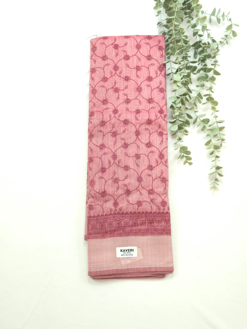 Kalamkari saree in pink with designer printed pallu and plain blouse