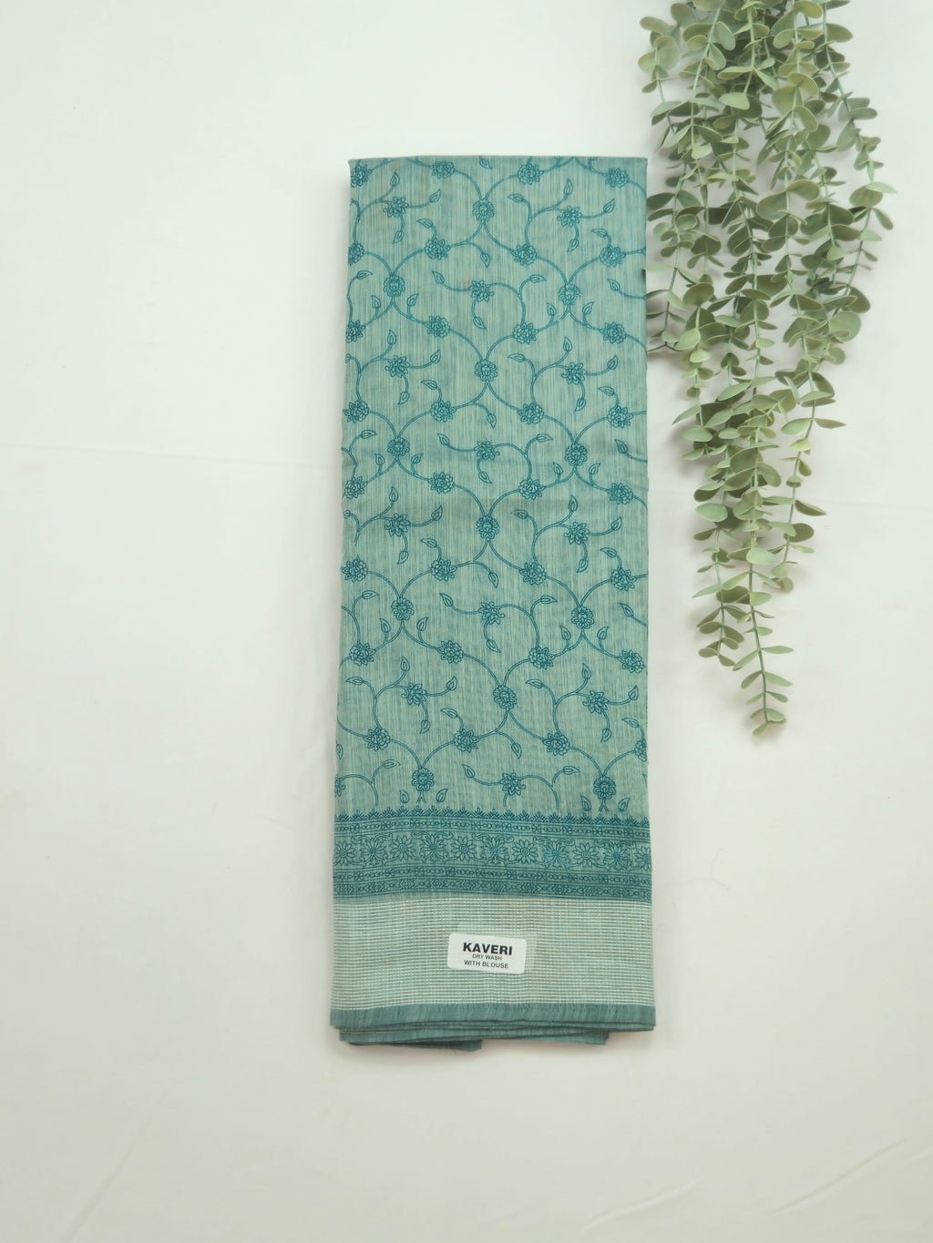 Kalamkari saree in Blue color with designer printed pallu and plain blouse