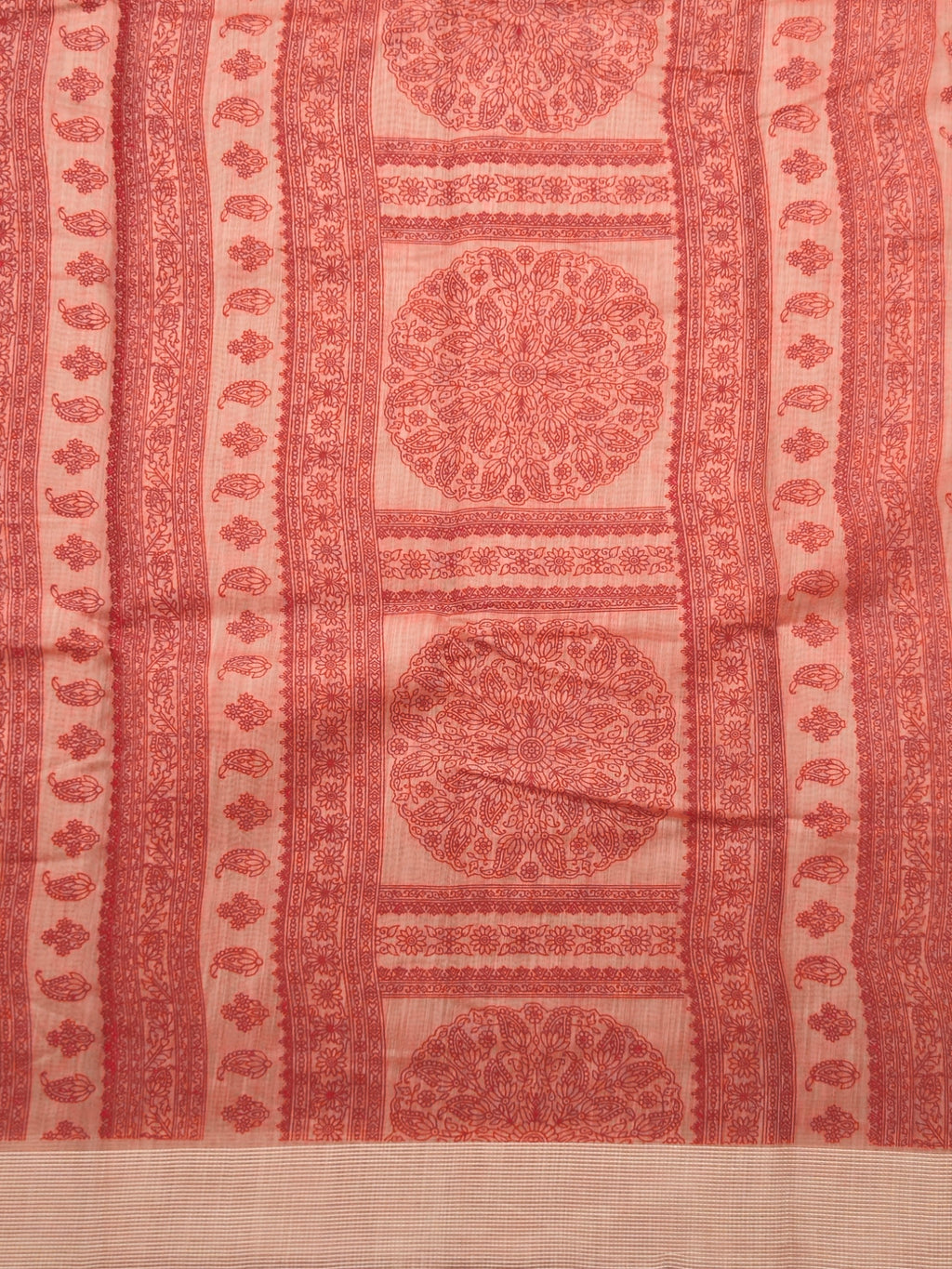 Kalamkari saree in Red color with designer printed pallu and plain blouse