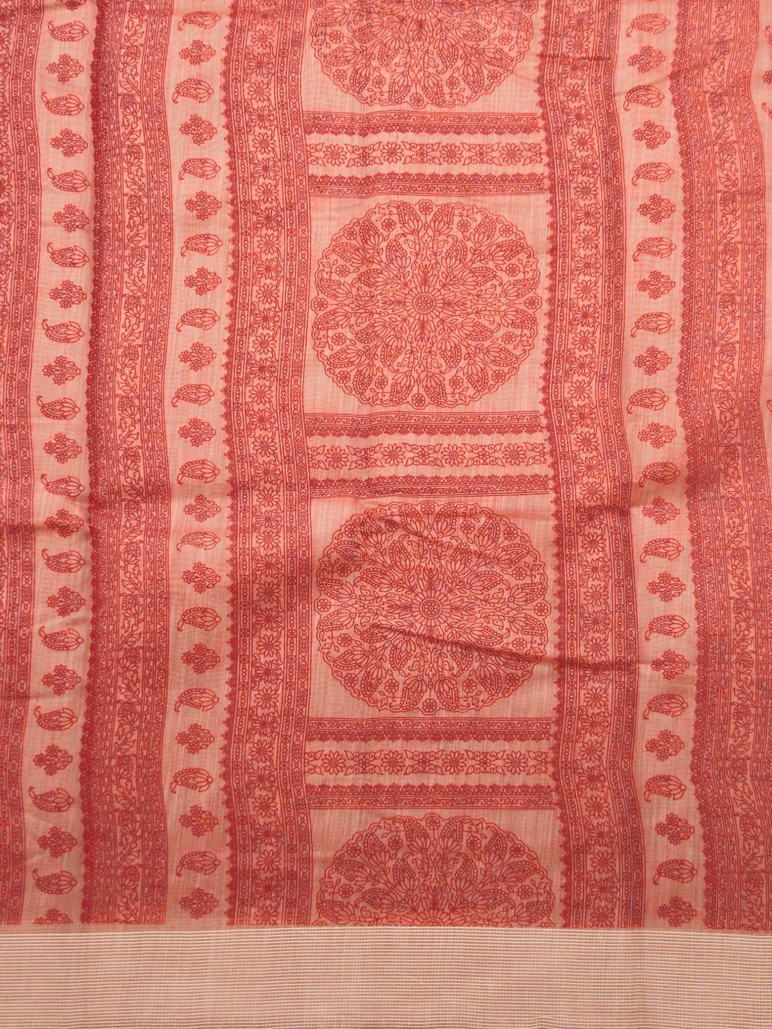 Kalamkari saree in Red color with designer printed pallu and plain blouse
