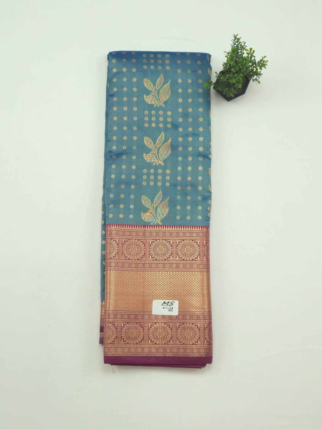 Kanchivaram golden weave saree in Blue color with geometric weaves