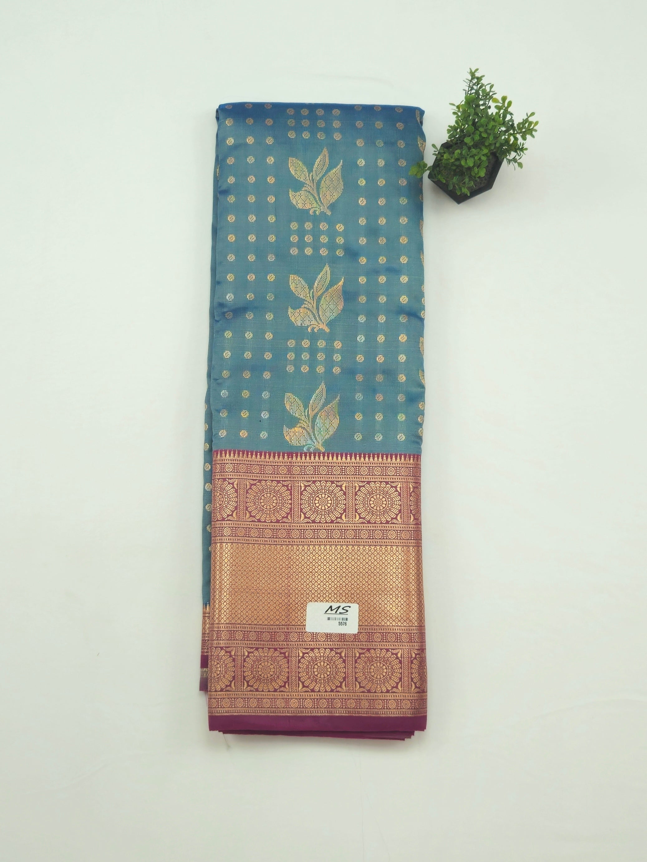 Kanchivaram golden weave saree in Blue color with geometric weaves