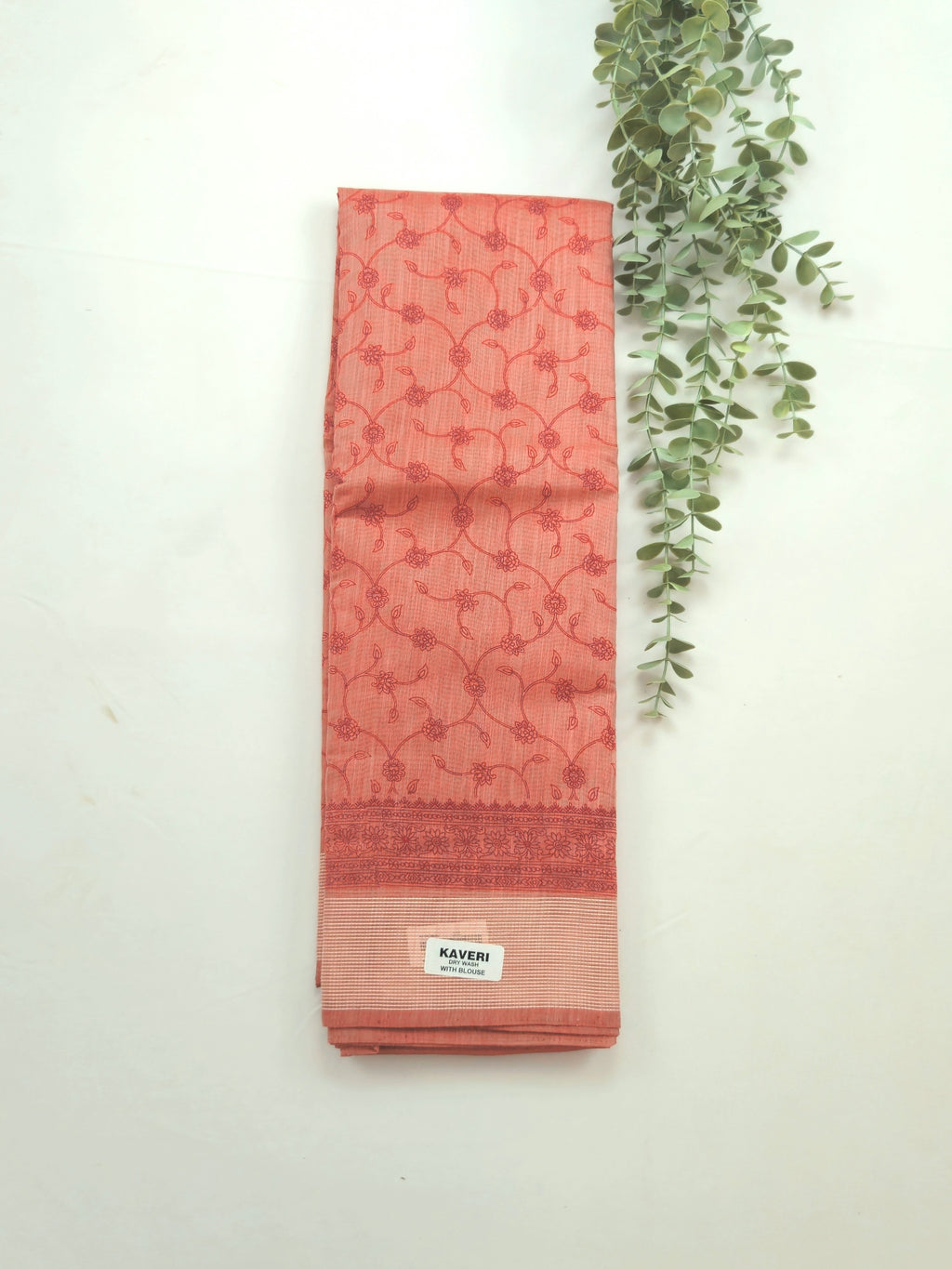 Kalamkari saree in Red color with designer printed pallu and plain blouse