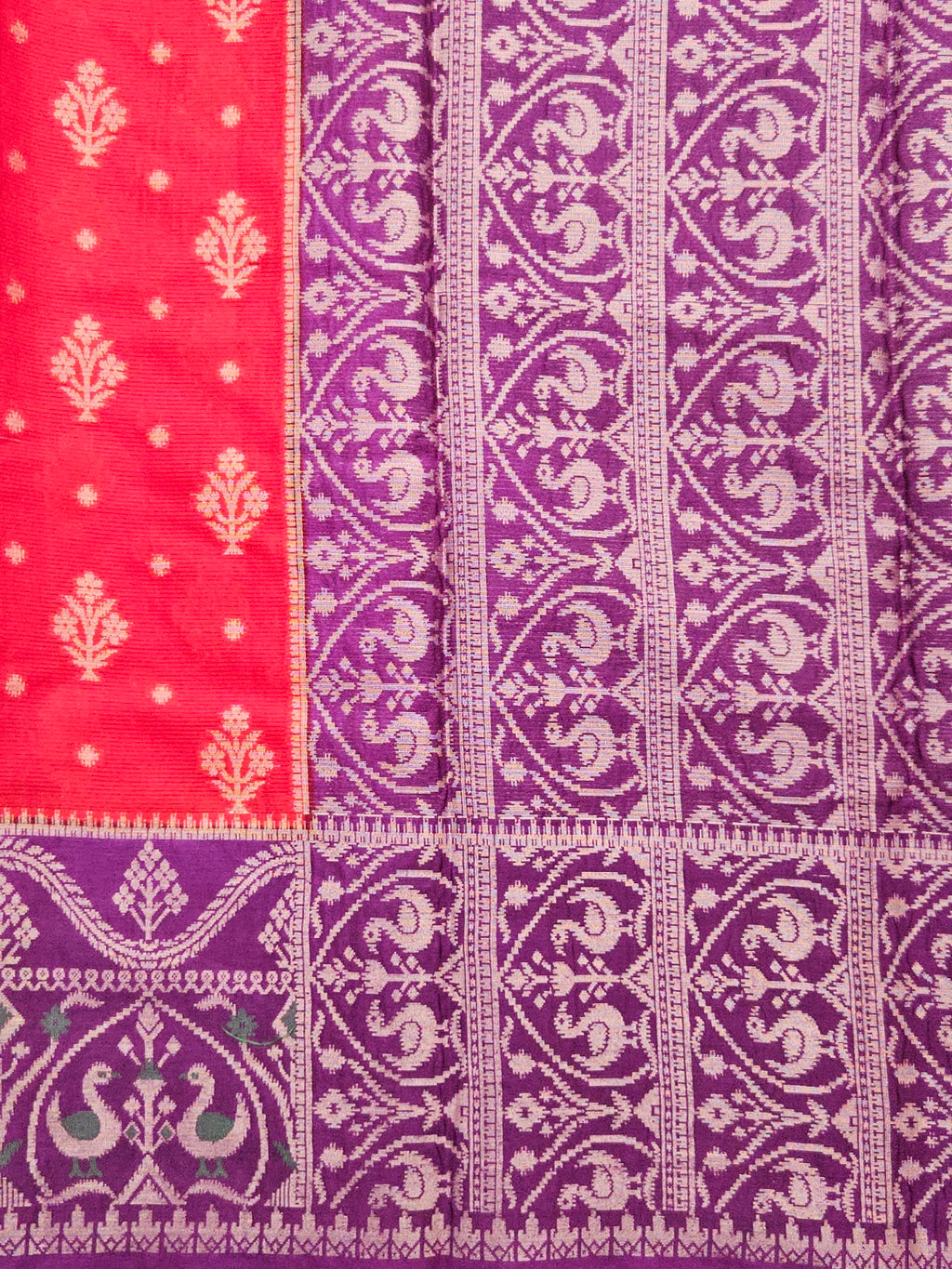 Bold red Pochampally weaving silk saree with designer pallu and blouse