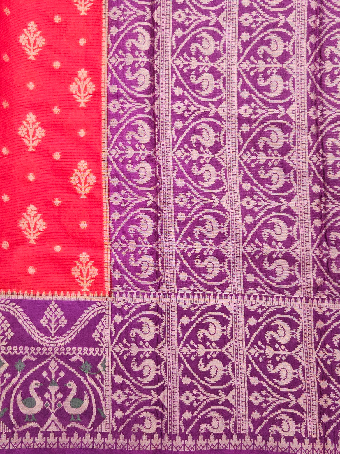 Bold red Pochampally weaving silk saree with designer pallu and blouse