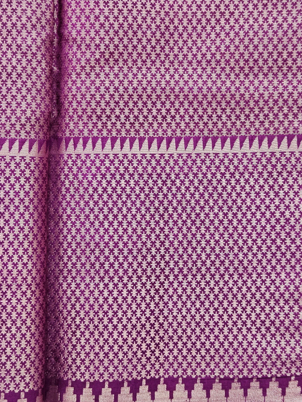 Bold red Pochampally weaving silk saree with designer pallu and blouse