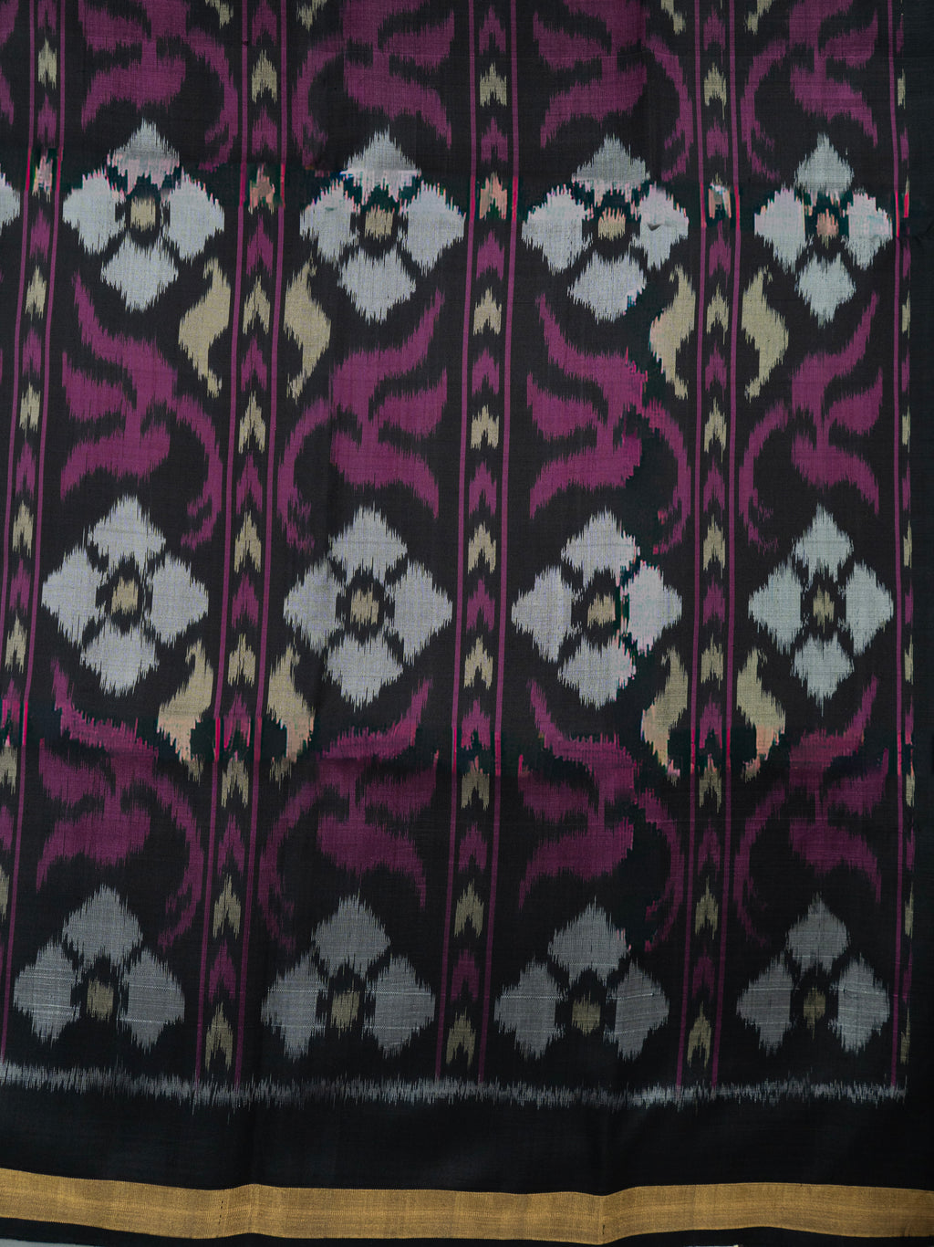 Pure Pochampally Double Ikat Silk Saree in Cream Beige with Multicolour Ikat pattern on Black Pallu