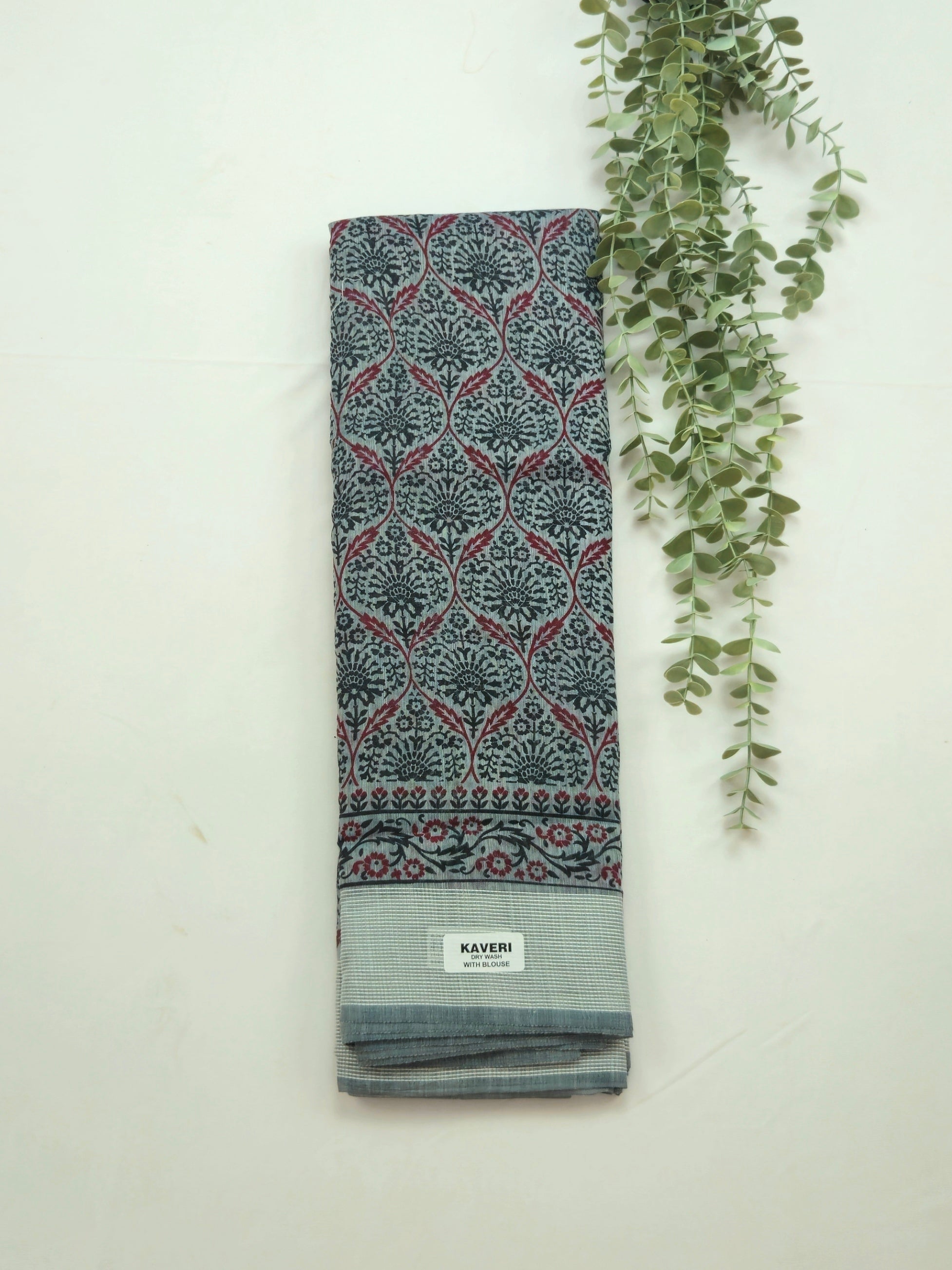 Kalamkari saree in designer printed pallu and plain blouse