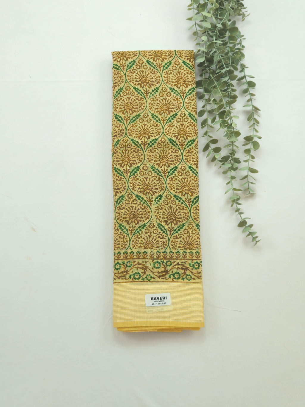 Kalamkari saree in designer print pallu and plain blouse