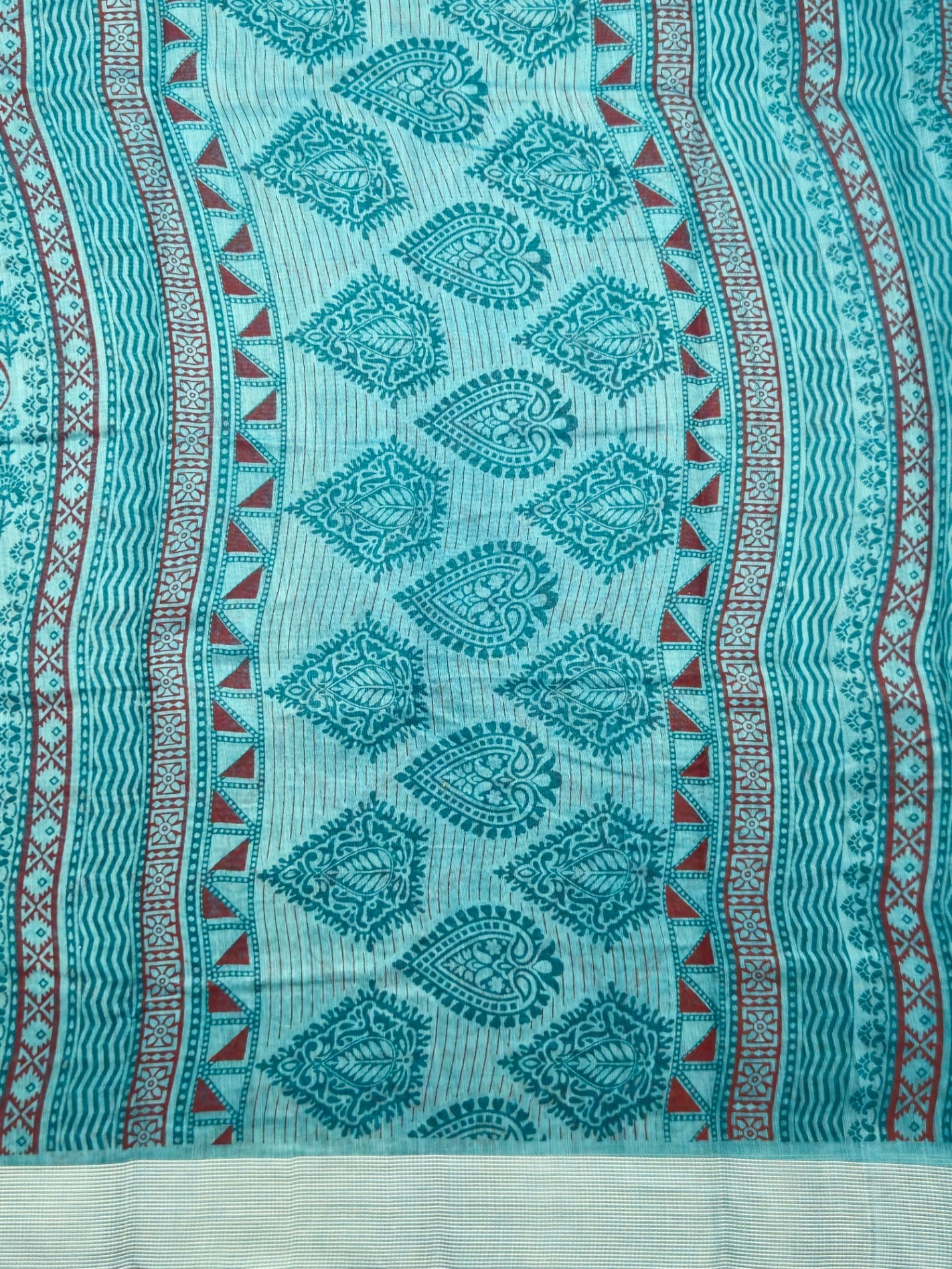 Kalamkari saree in royal blue color designer print pallu and plain blouse