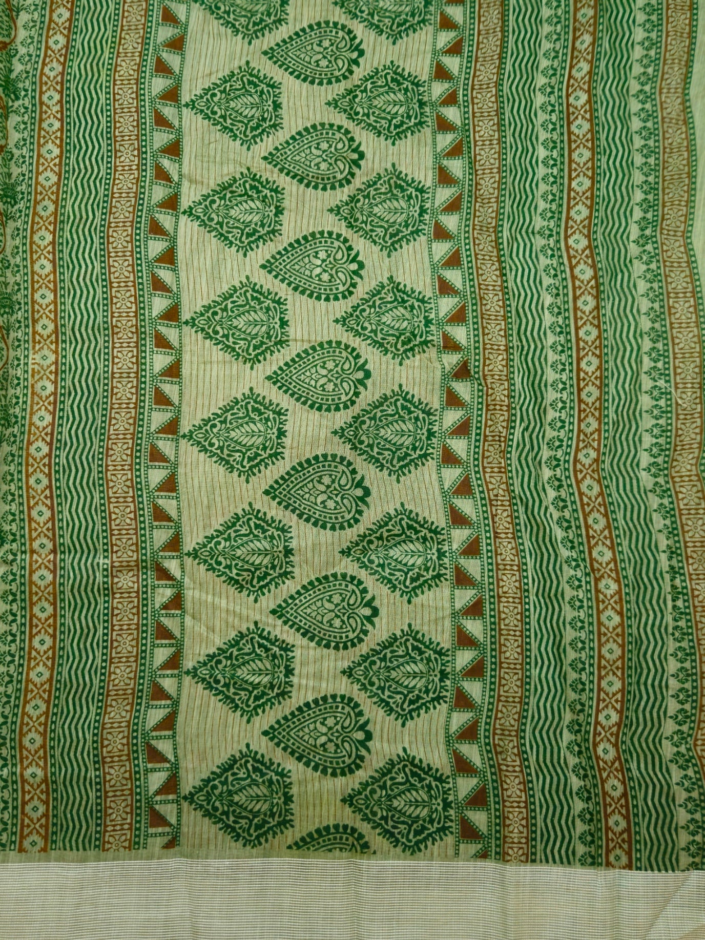 Kalamkari saree in olive green color designer print pallu and plain blouse