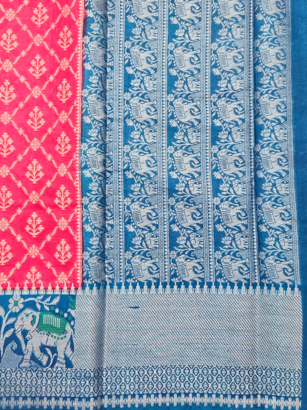 Gulabi pink pochampally weaving silk saree with designer pallu and blouse