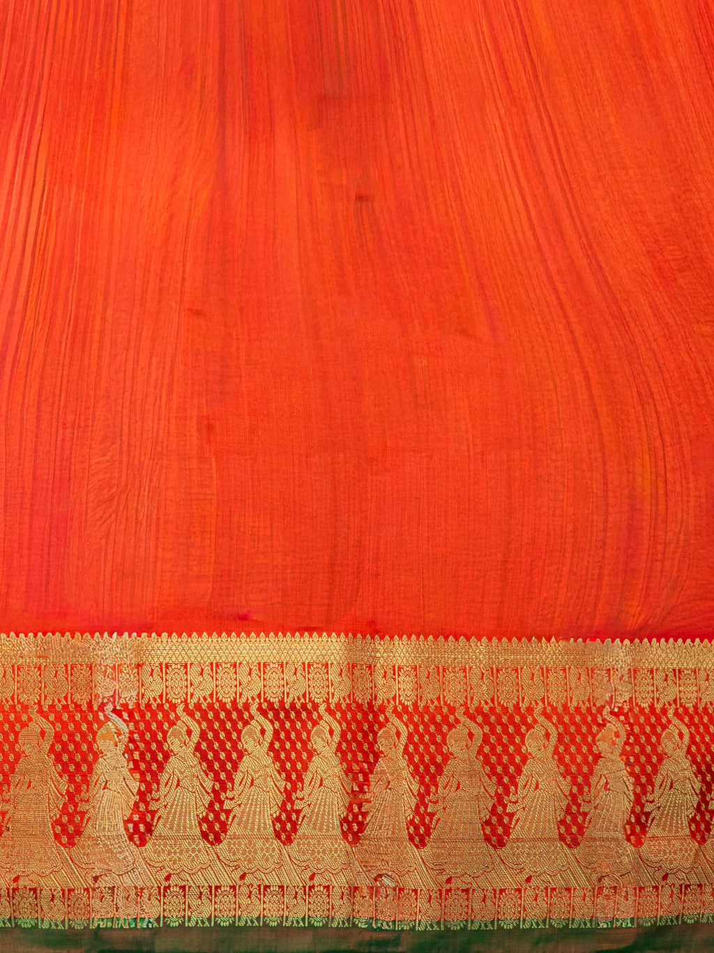 Pure Pochampally Double Ikat Kanjivaram Silk Saree in Blue with Orange Rajwada Pallu