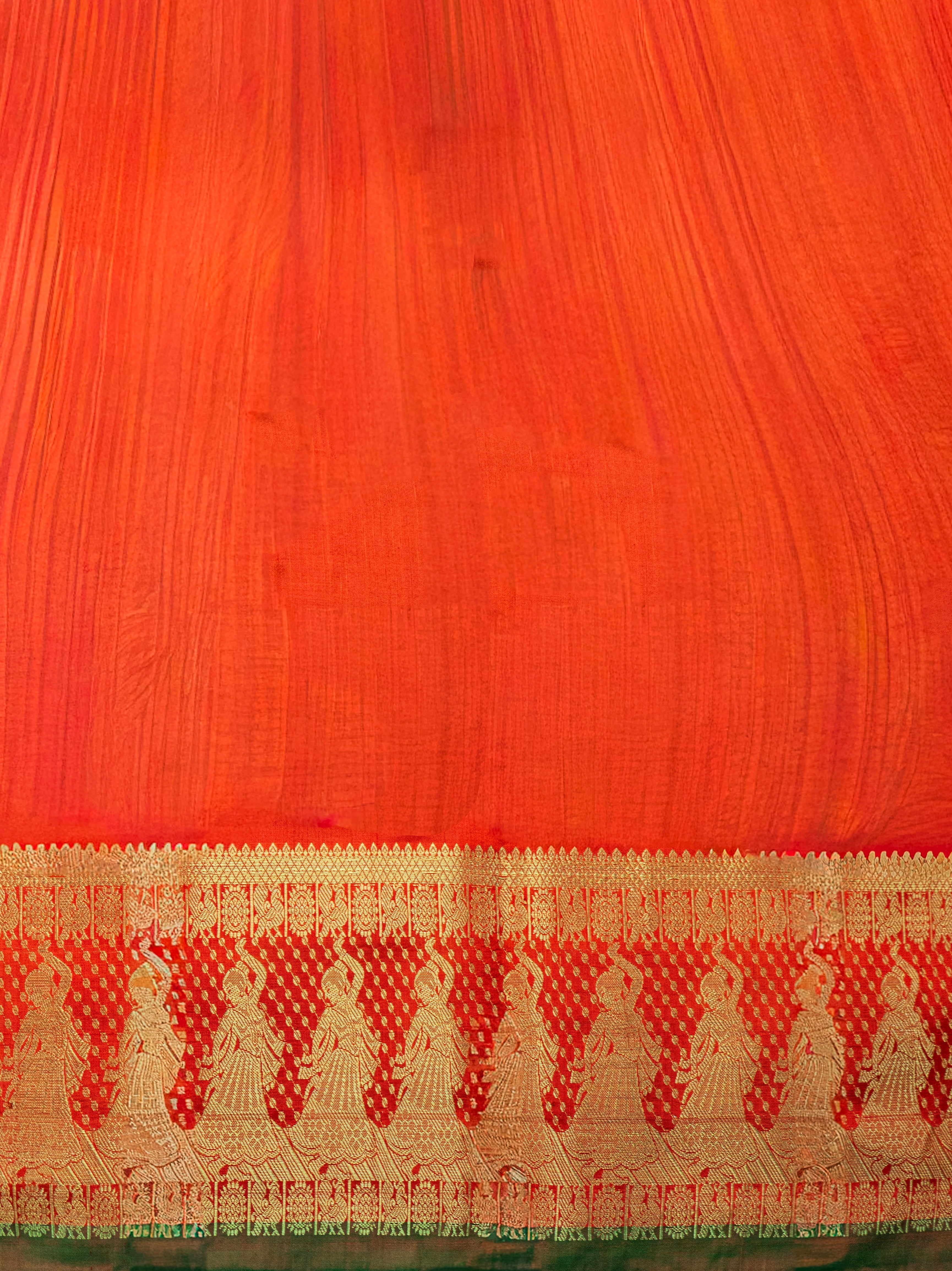 Pure Pochampally Double Ikat Kanjivaram Silk Saree in Blue with Orange Rajwada Pallu