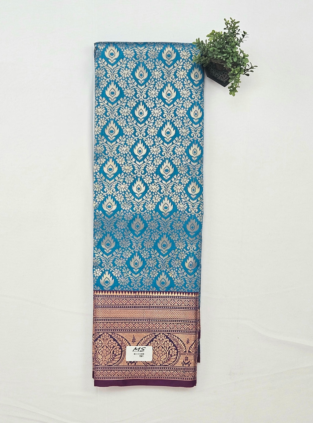 Kanchivaram gold brocrade saree in blue color with contrast blouse