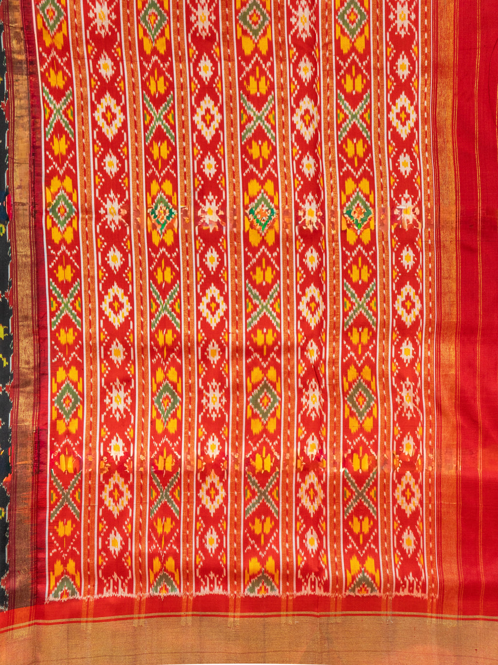 Pure Pochampally Double Ikat Silk Saree in Black with Red Ikat Pallu