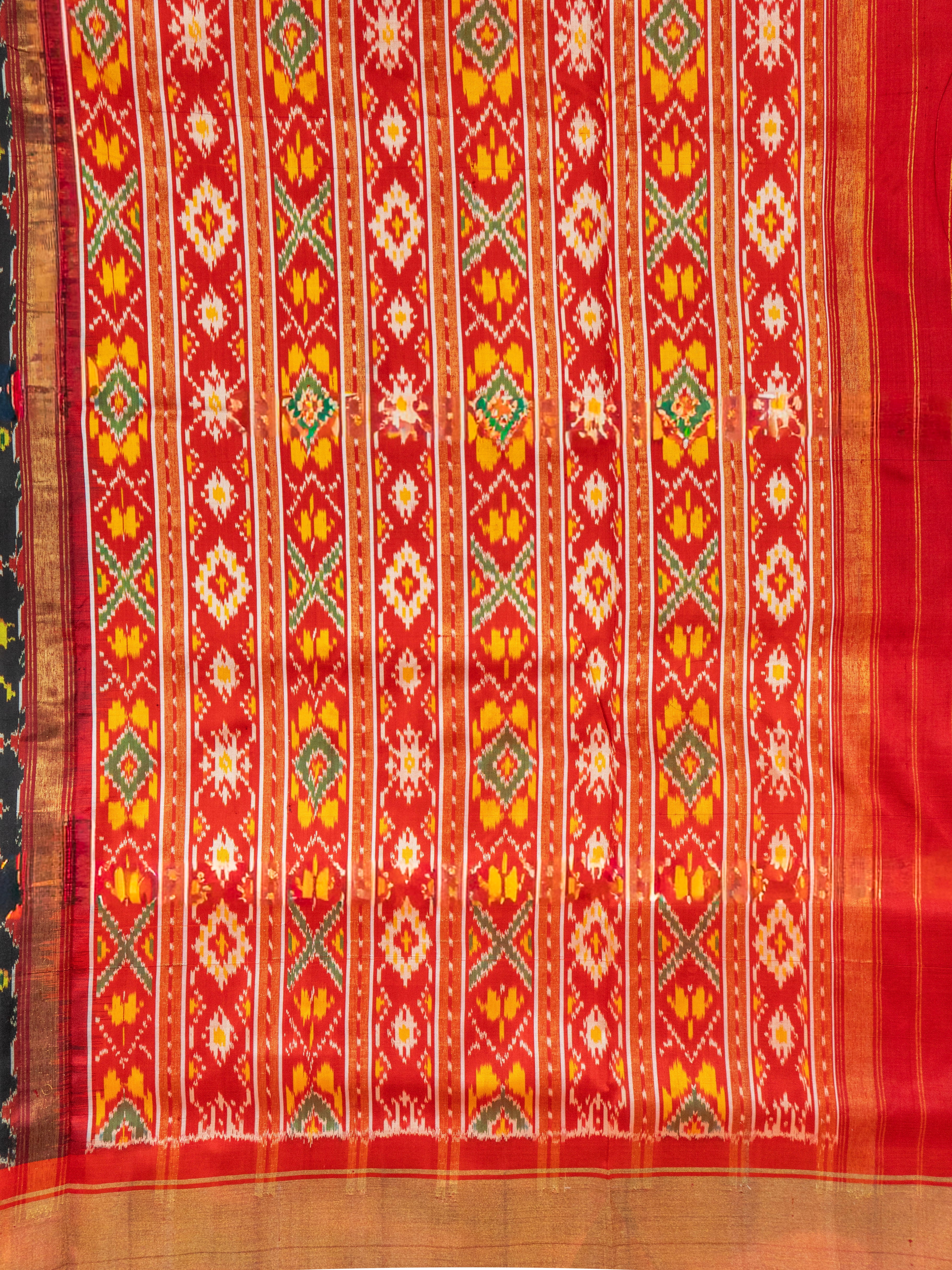 Pure Pochampally Double Ikat Silk Saree in Black with Red Ikat Pallu