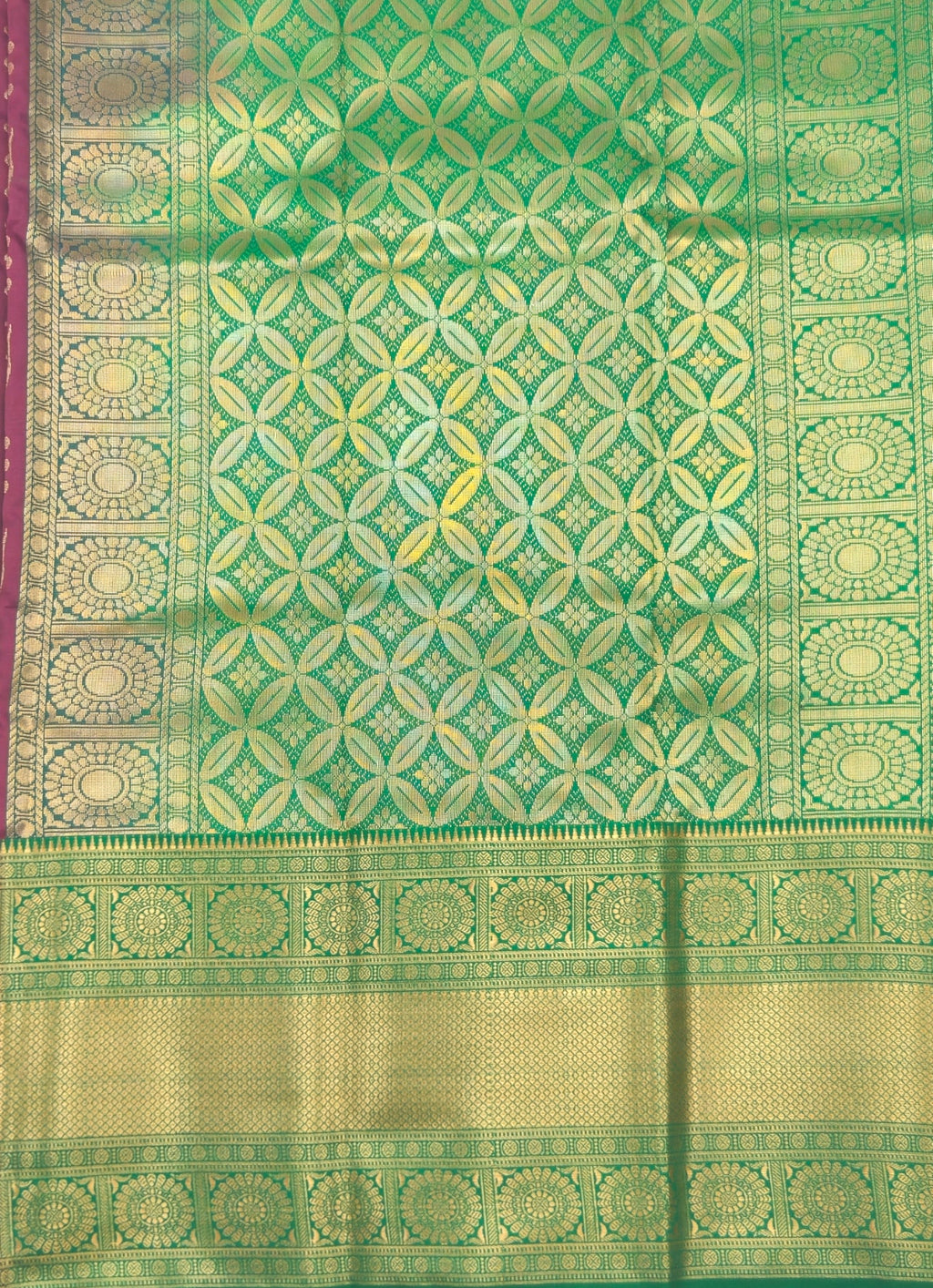 Kanchivaram golden weave saree in Pink color with geometric weaves