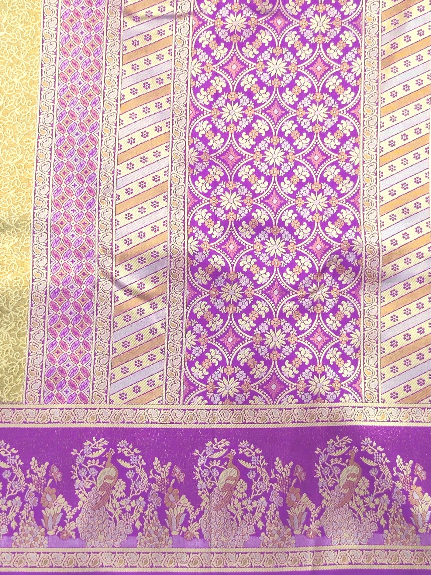 Kanchivaram heavy weaving  saree in olive green color with contrast geometric blouse