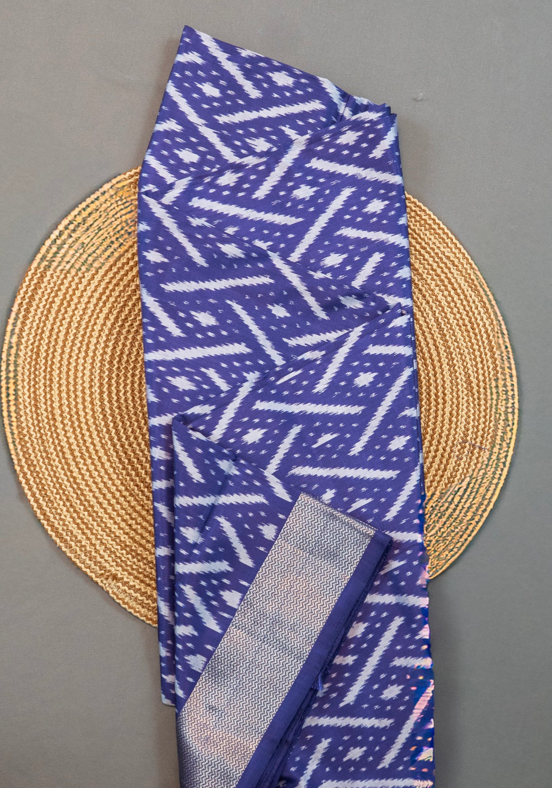 Pure Pochampally Silk Saree in Deep Purple with White Ikat Weaving & Silver Zari