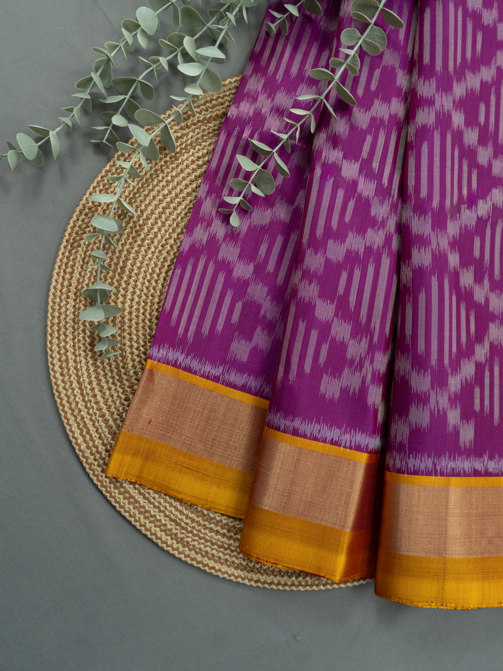 Pure Pochampally Silk Saree in Pink with Geometric Ikat Weaving & Contrast Orange Ikat Pallu