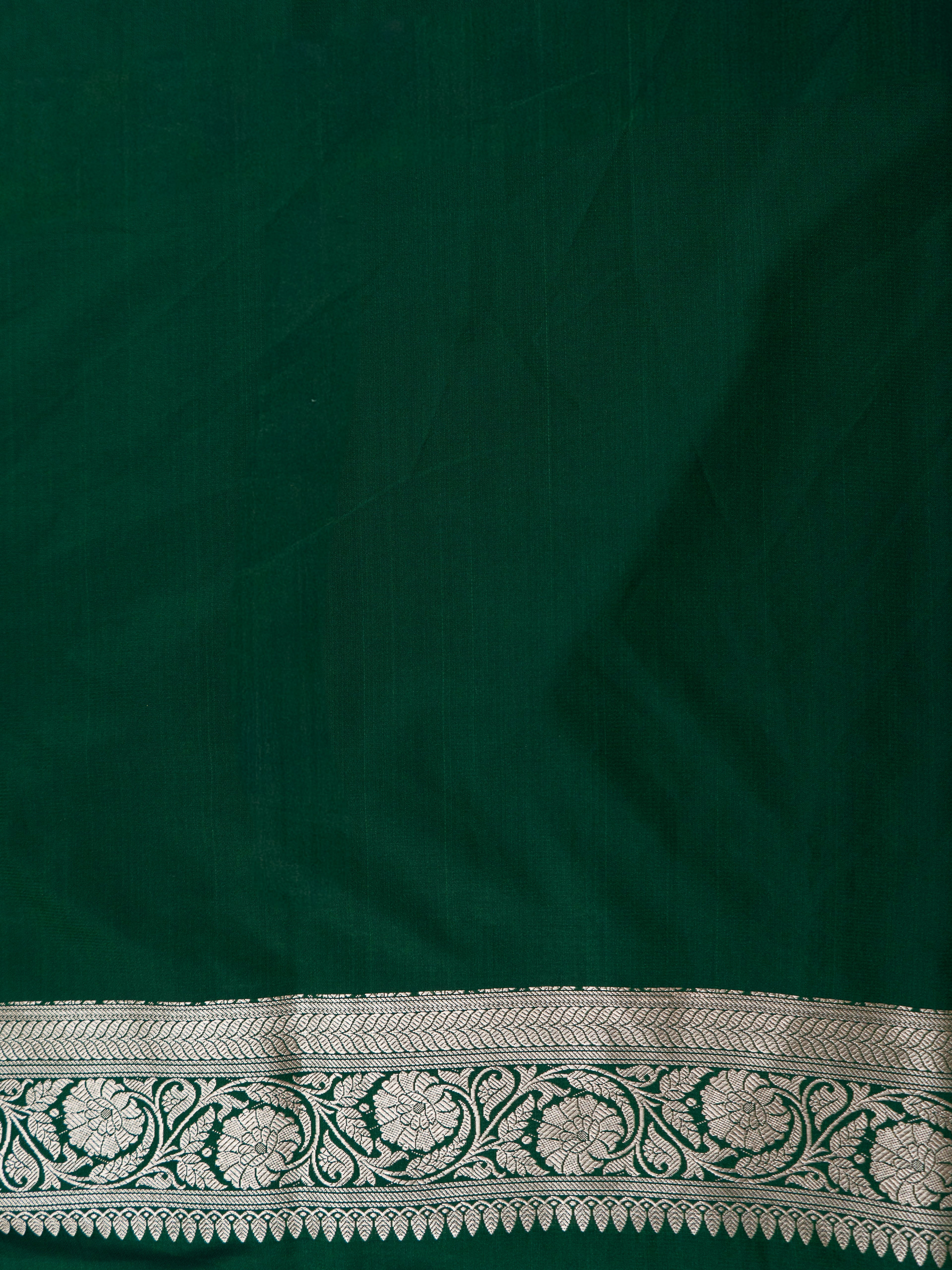 Pure Banarasi Katan Silk Saree in Deep Bottle Green with Multicolor Floral Zari & Grand Zari Pallu