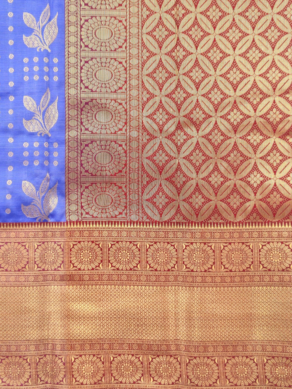 Kanchivaram Geometric weaving  brocrade saree in lavender color with contrast geometric blouse