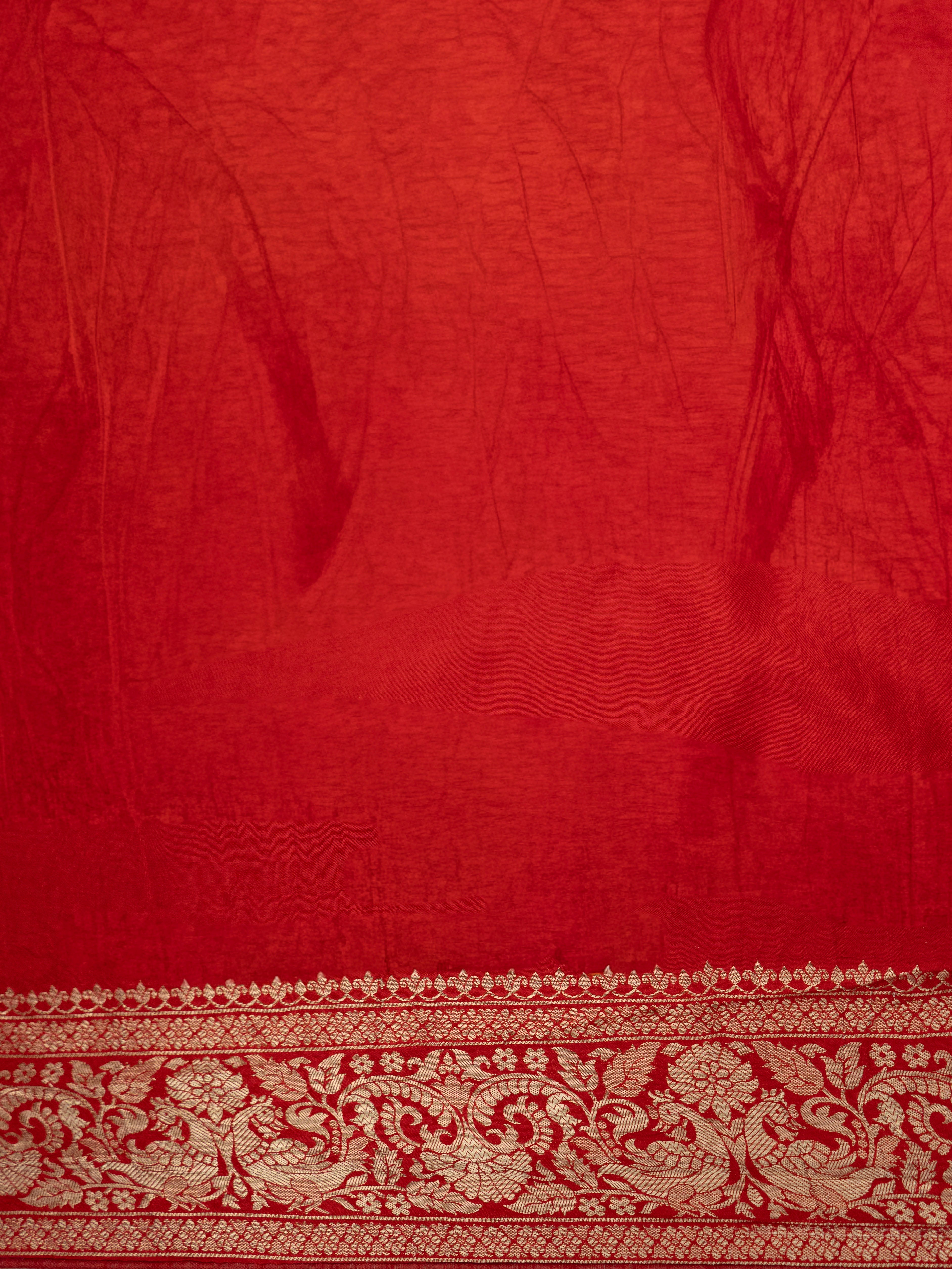Pure Rajwada Silk Saree in Deep Red with Bandhej Weaving & Silver Zari Border