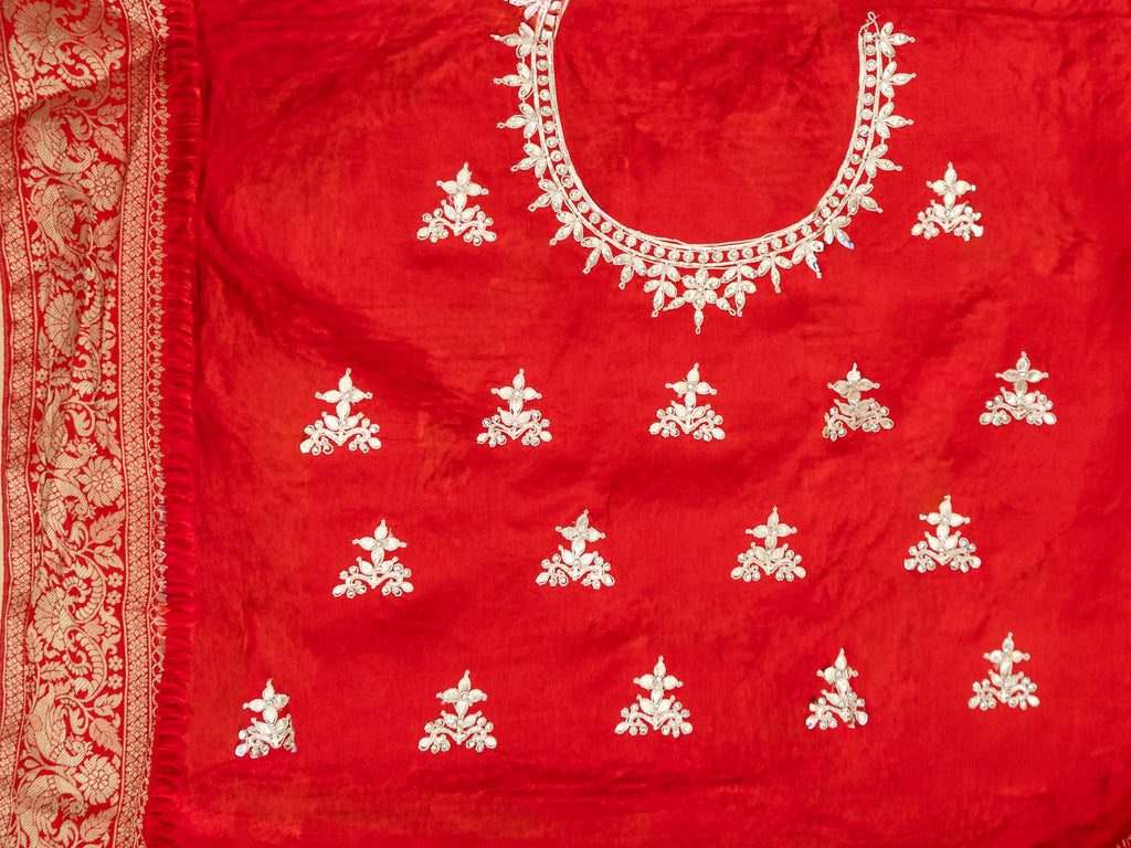 Pure Rajwada Silk Saree in Deep Red with Bandhej Weaving & Silver Zari Border