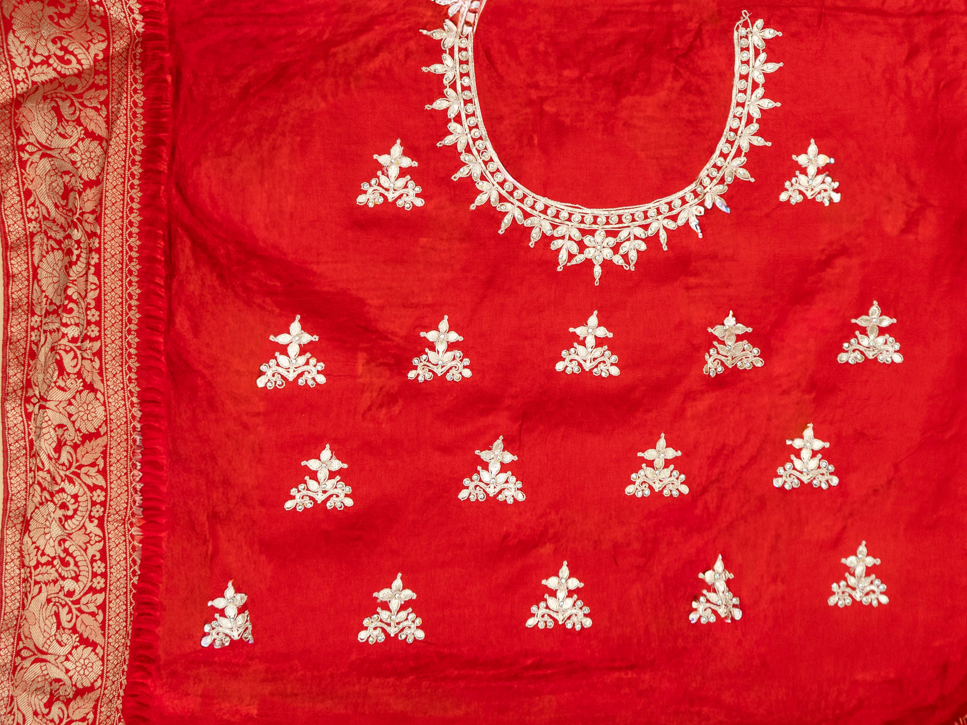Pure Rajwada Silk Saree in Deep Red with Bandhej Weaving & Silver Zari Border