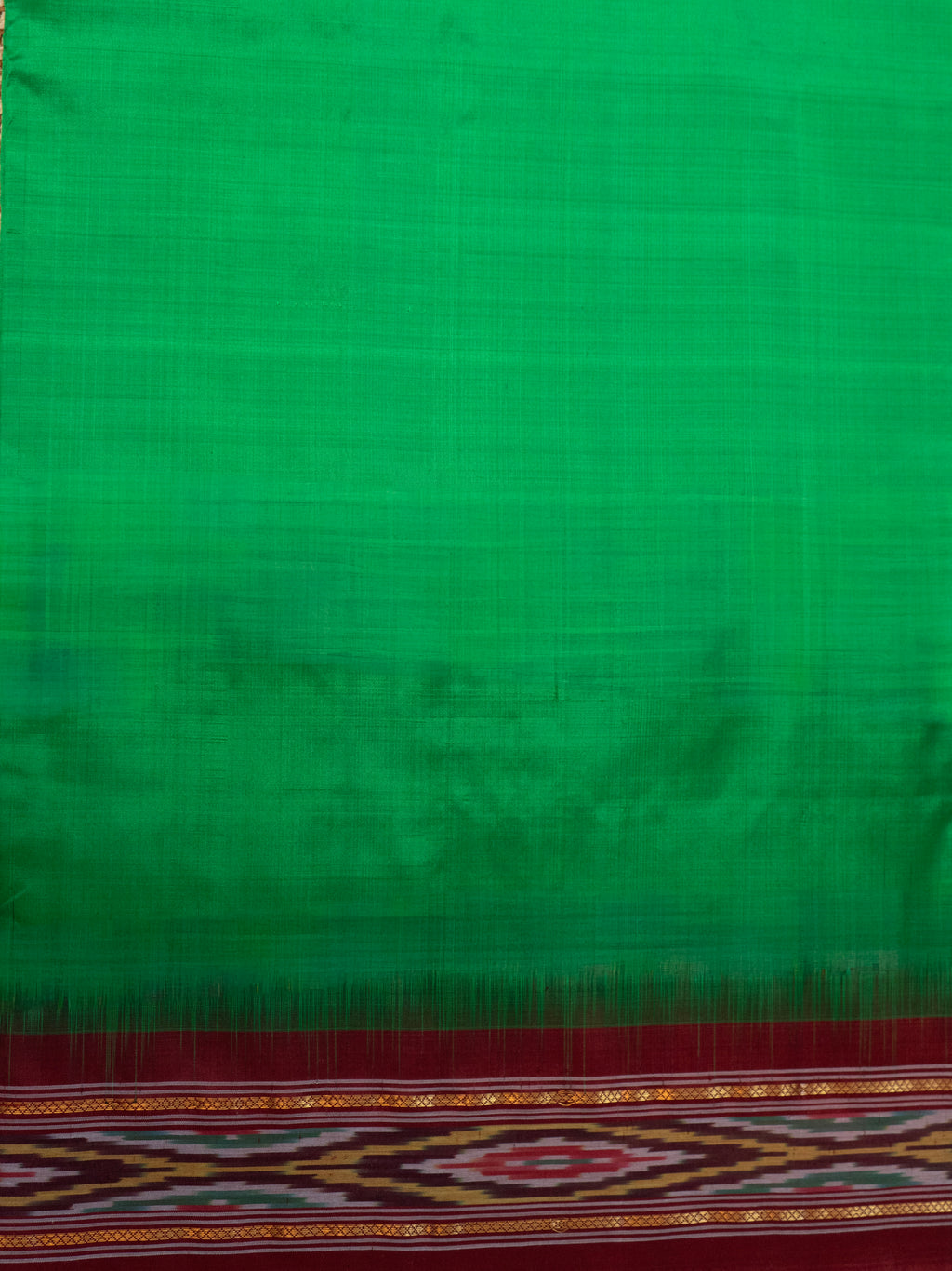 Pure Pochampally Dark Green Silk Saree with Red Patola Border & Patola Pallu (Without Blouse)