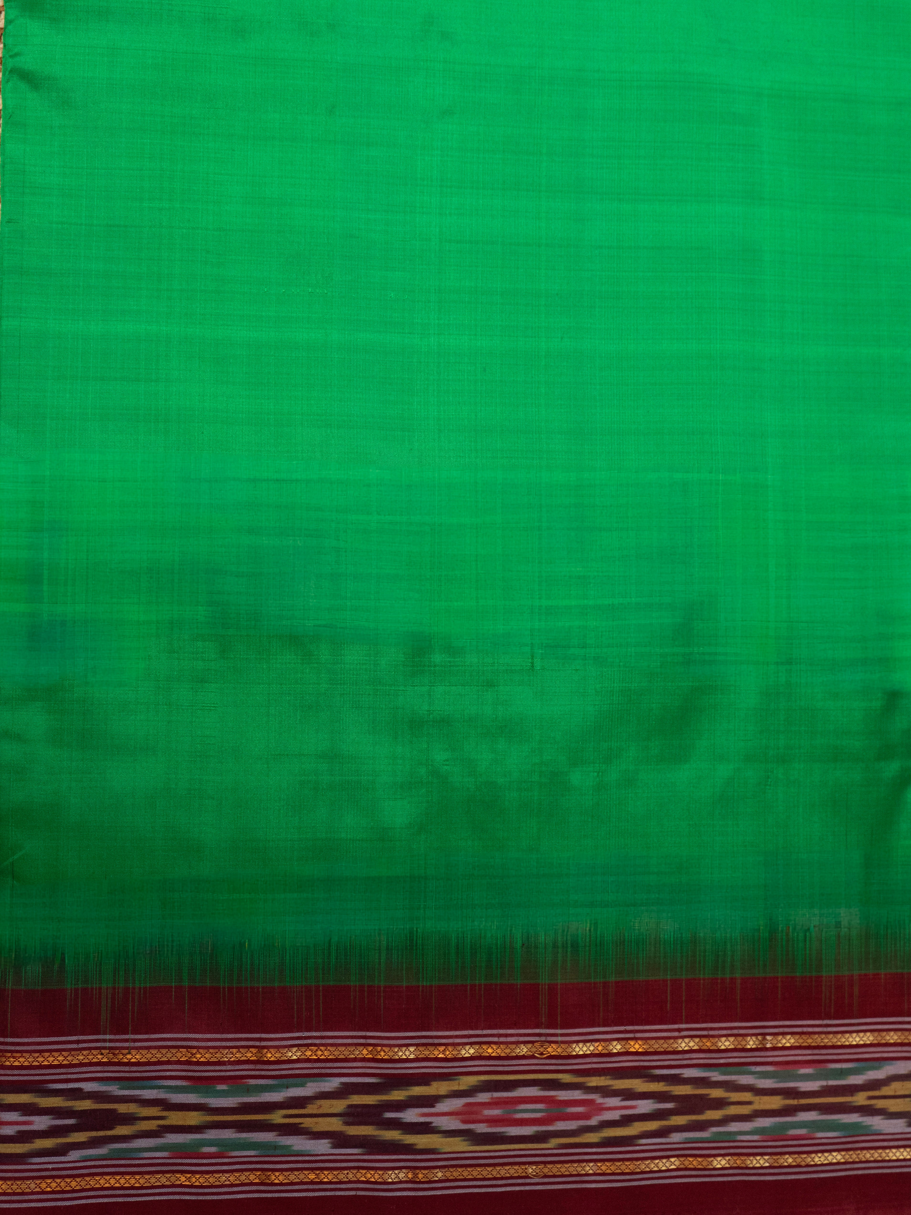 Pure Pochampally Dark Green Silk Saree with Red Patola Border & Patola Pallu (Without Blouse)