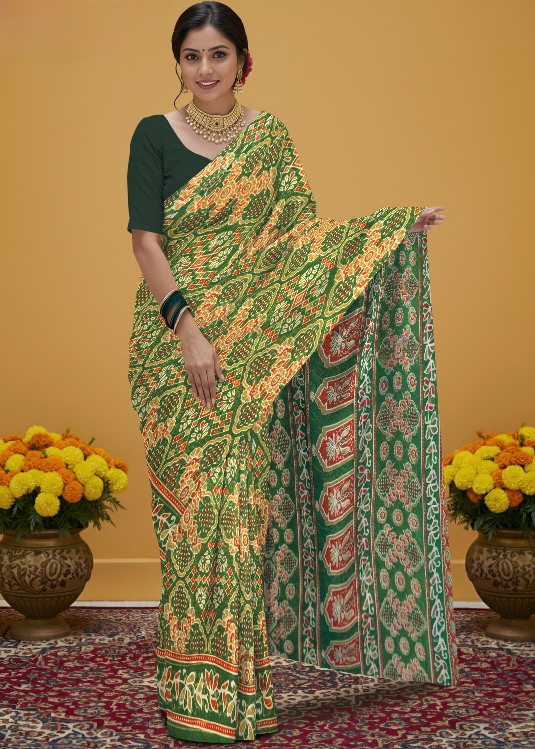 Kalamkari indo cotton saree