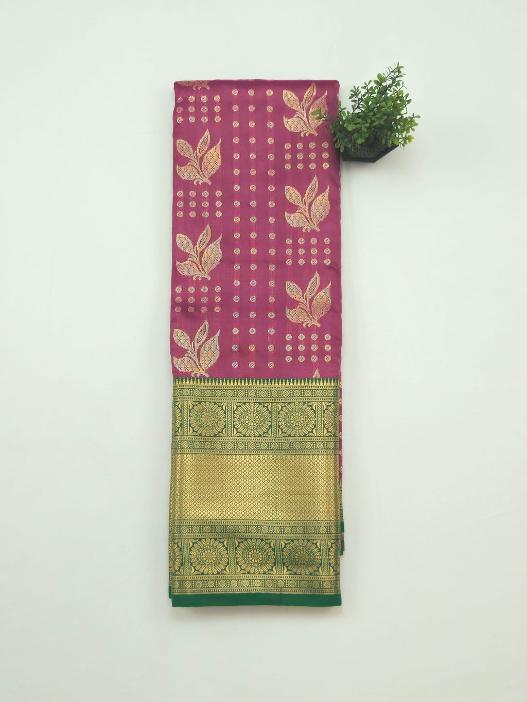 Kanchivaram golden weave saree in Pink color with geometric weaves