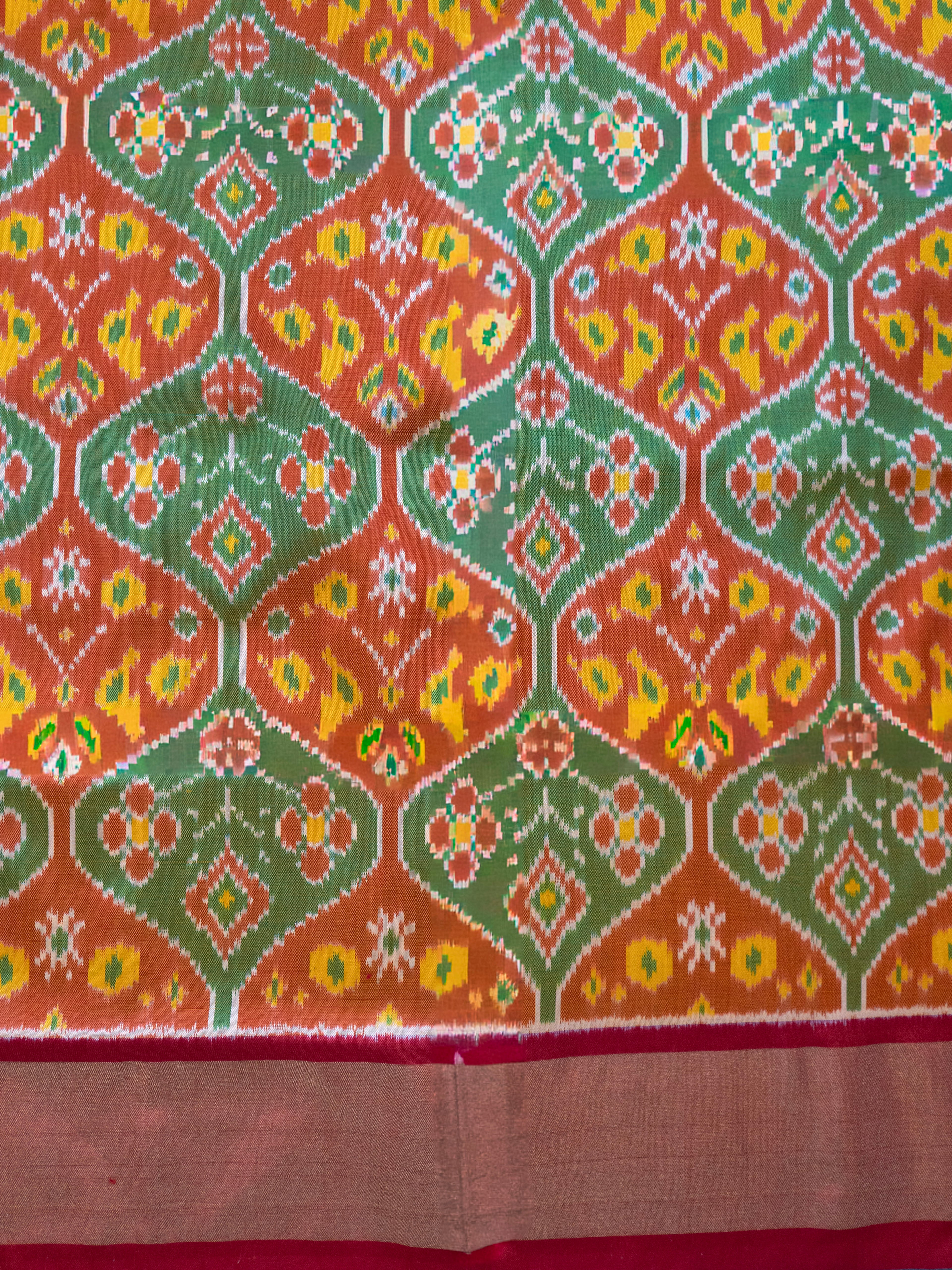 Pure Pochampally silk saree in Green double ikkat with designer pallu and contrast Blouse
