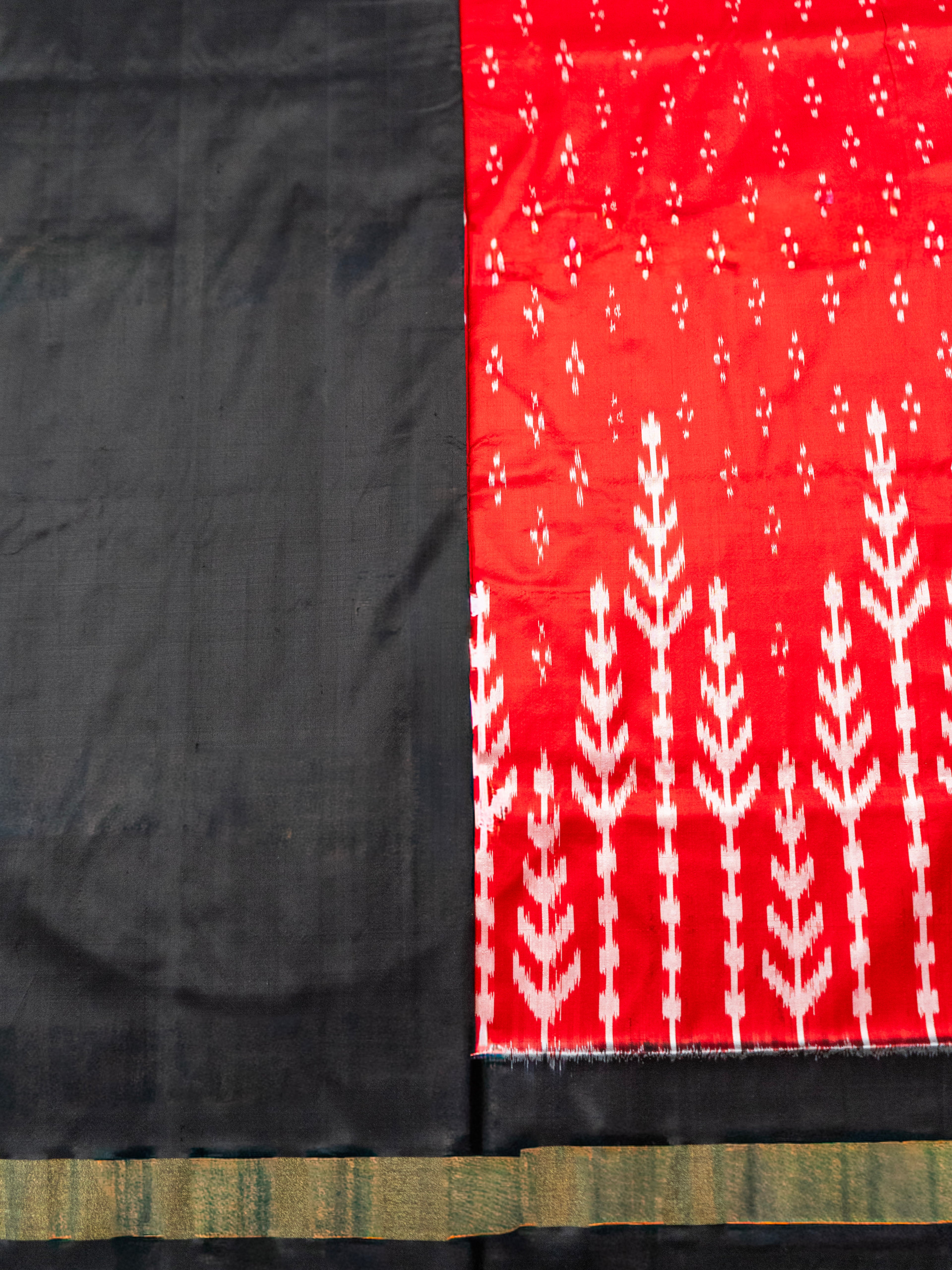 Pure Pochampally Silk Saree in Red with Black Ikat Pallu & Golden Zari