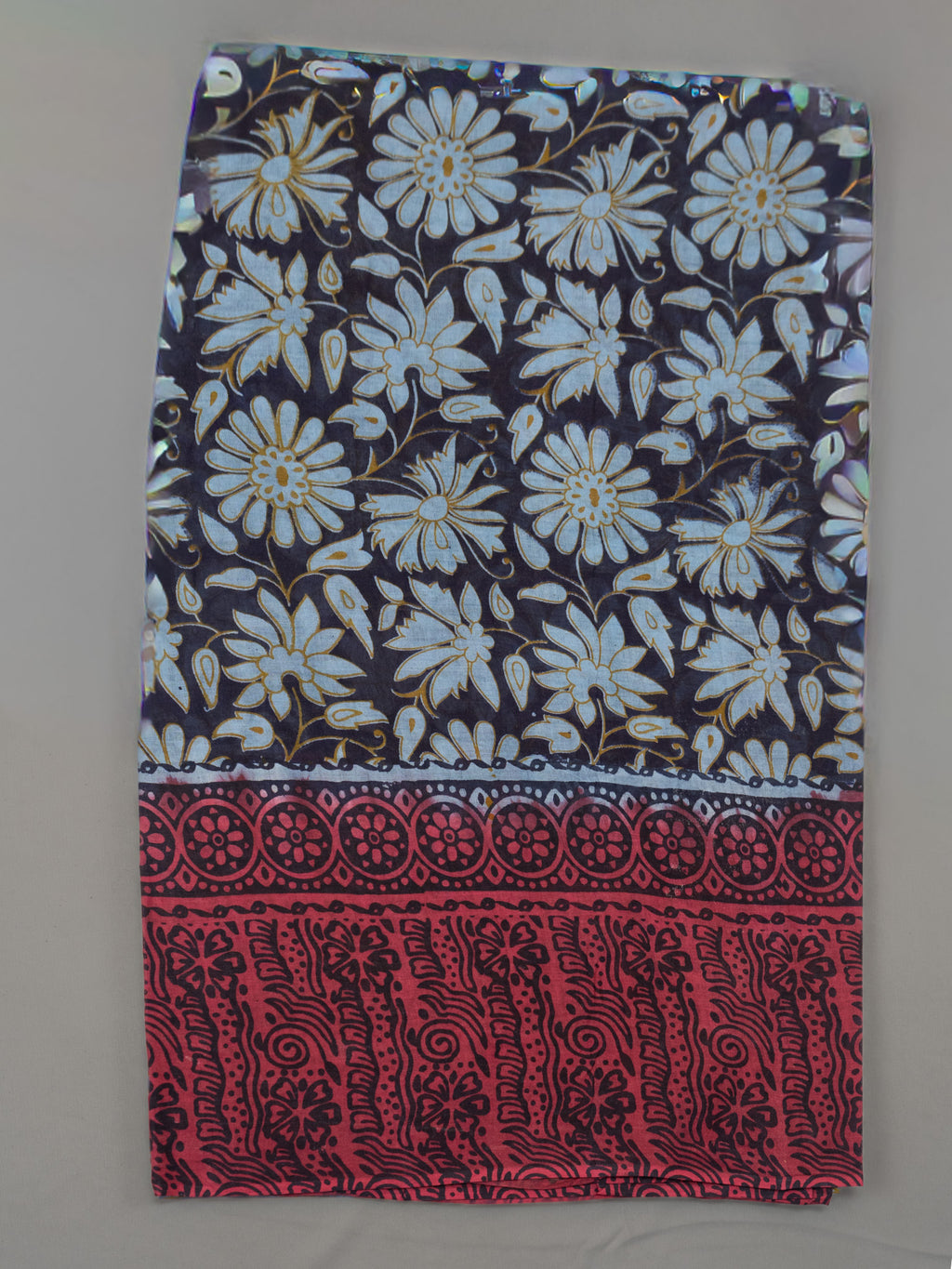 Kalamkari Floral Print Saree with Contrast Kalamkari Pallu & Border