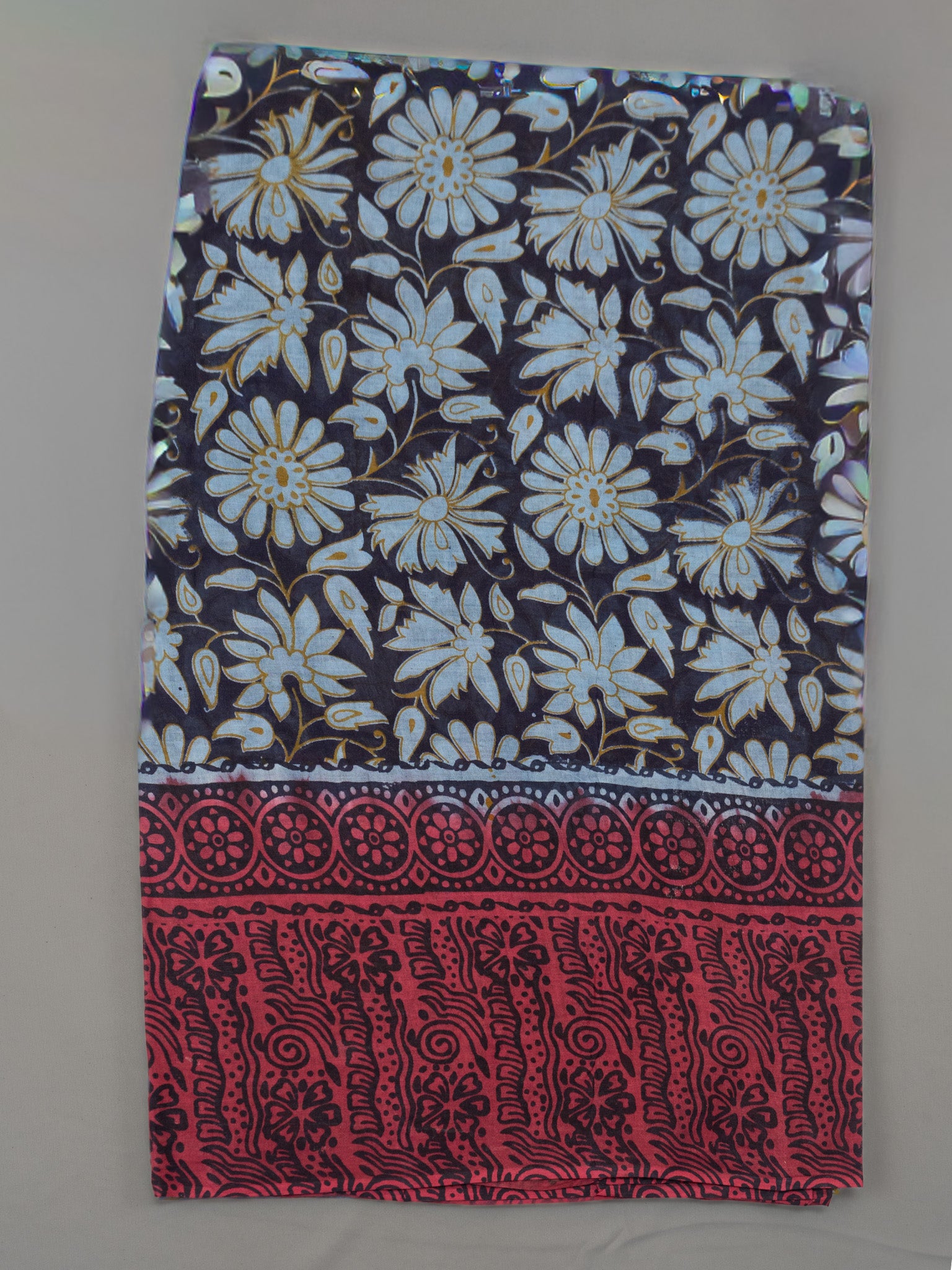 Kalamkari Floral Print Saree with Contrast Kalamkari Pallu & Border