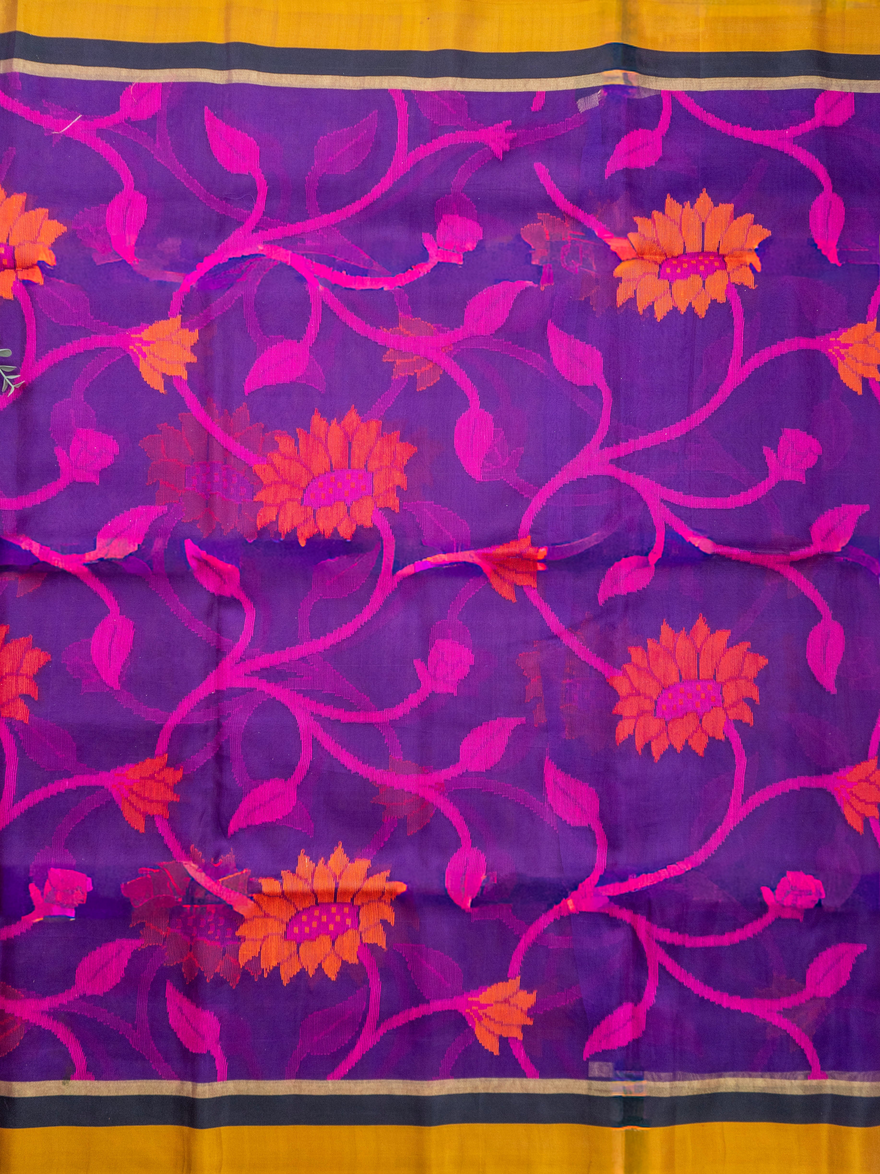 Pure Upada Handloom Silk Saree in Purple with Floral Weaving & Designer Line Pallu