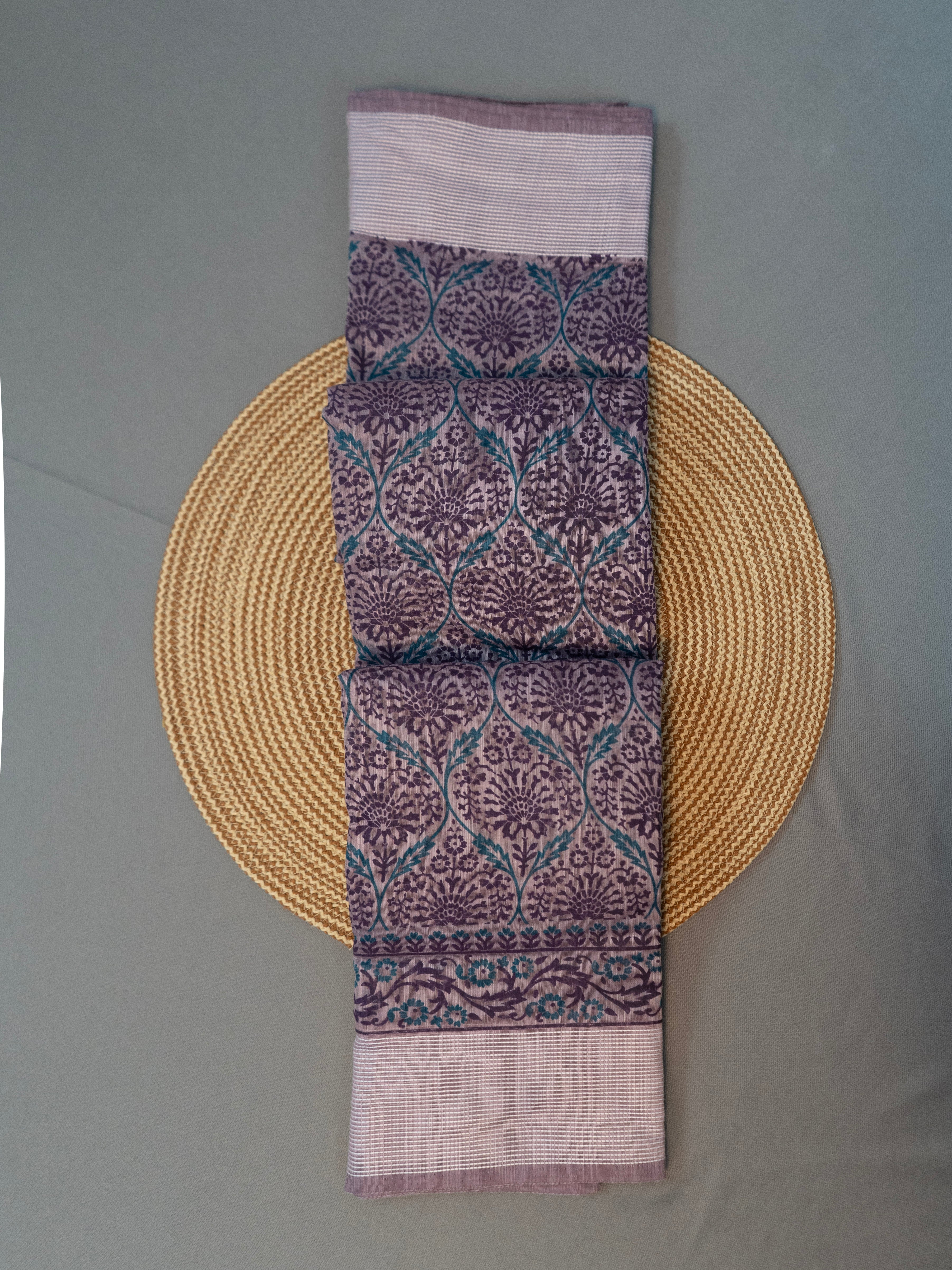 Kalamkari saree in violet color designer print pallu and plain blouse