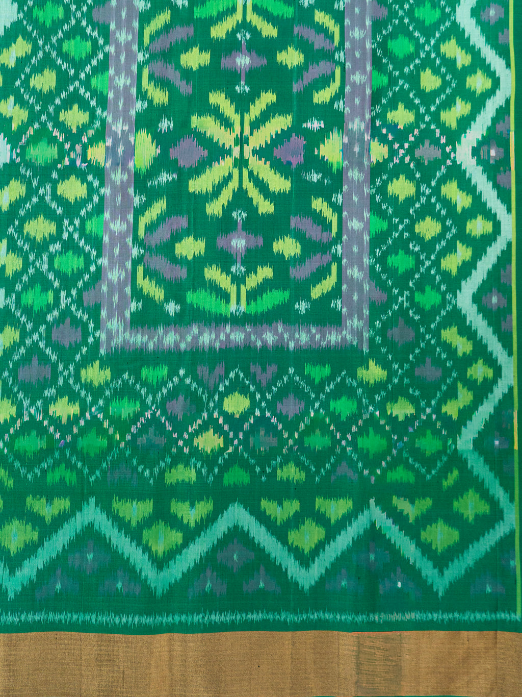 Pure Pochampally Silk Saree in Orange with Green Ikat Pallu & Multicolor Weaving