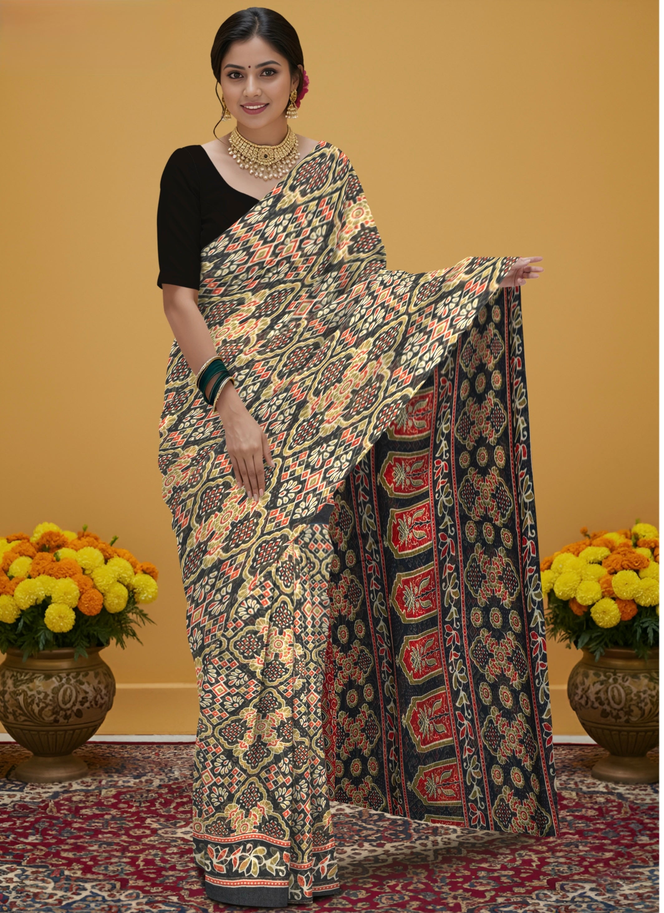 Kalamkari indo cotton saree