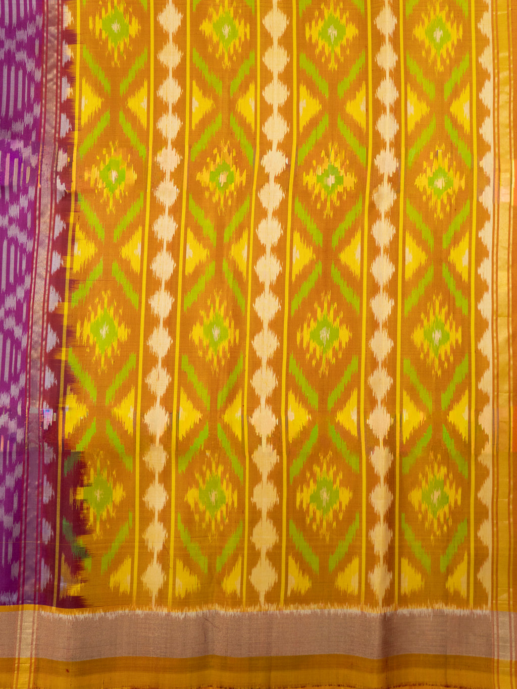 Pure Pochampally Silk Saree in Pink with Geometric Ikat Weaving & Contrast Orange Ikat Pallu