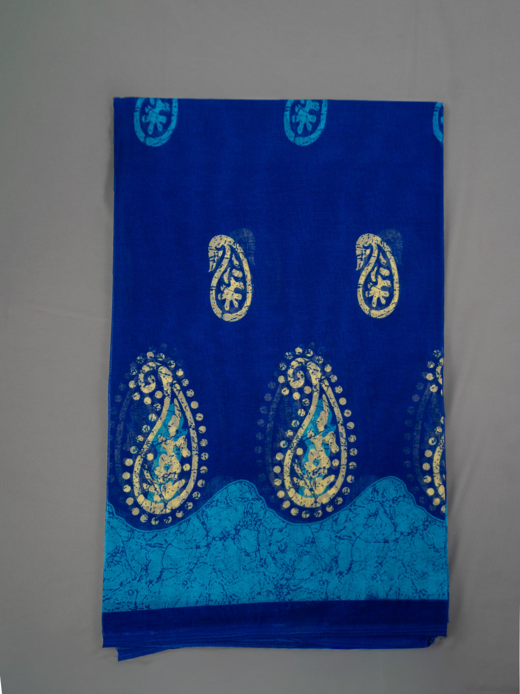 Hand Batik Print Cotton Saree in Deep Blue Color
