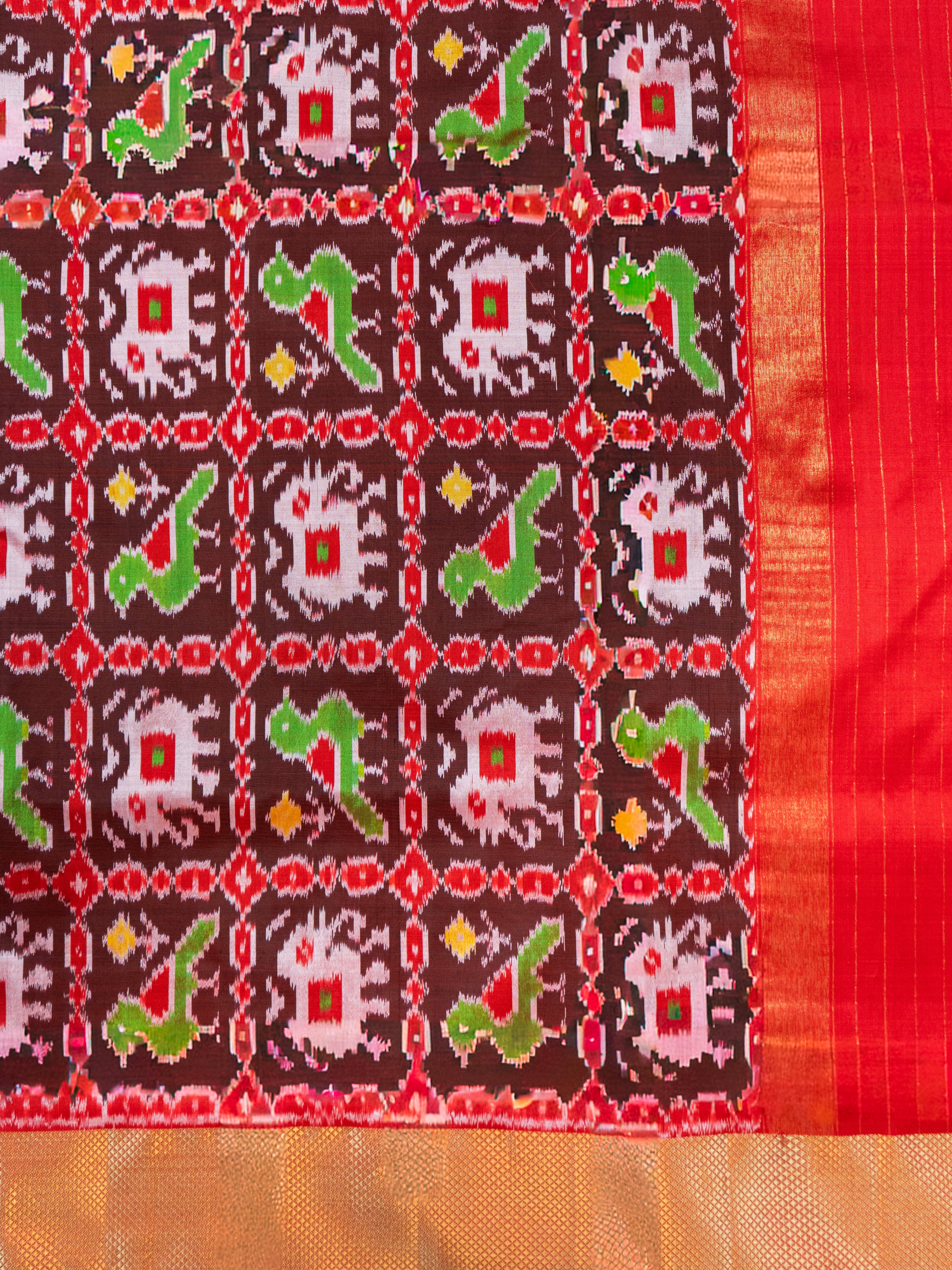 Pure Pochampally silk saree in Red with designer pallu and Blouse Red