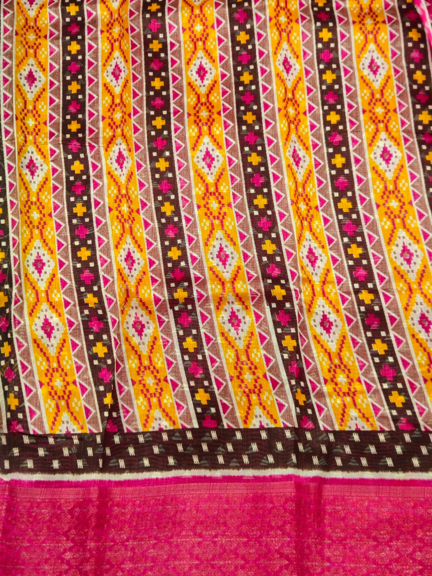 Pochampally Pichwai Dark Brown Animal print silk saree with blouse