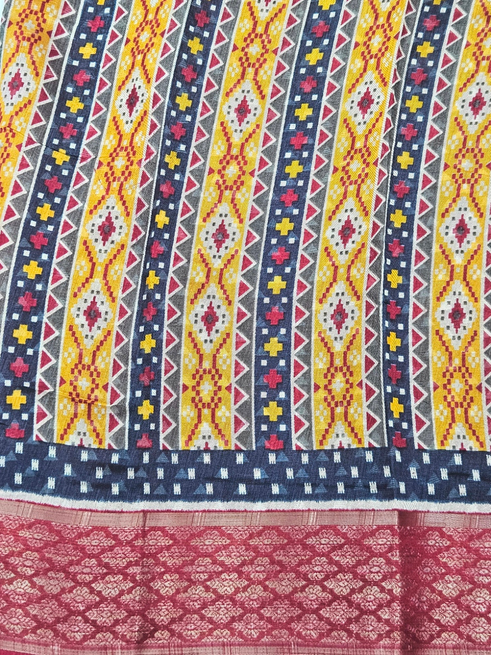 Pochampally Pichwai Blue Animal print silk saree with blouse