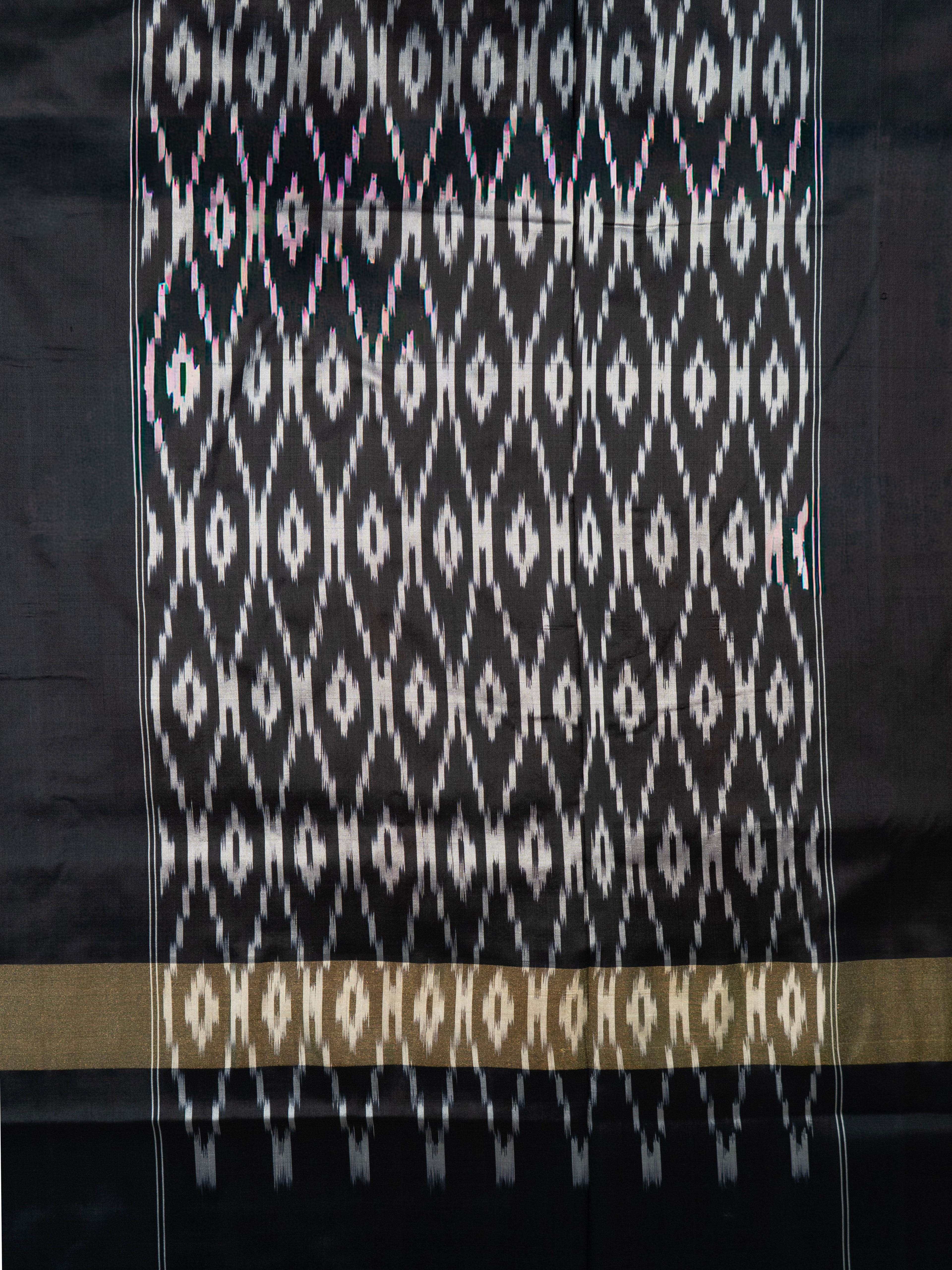 Pure Pochampally Silk Double Ikat Saree in Red with Black Pallu